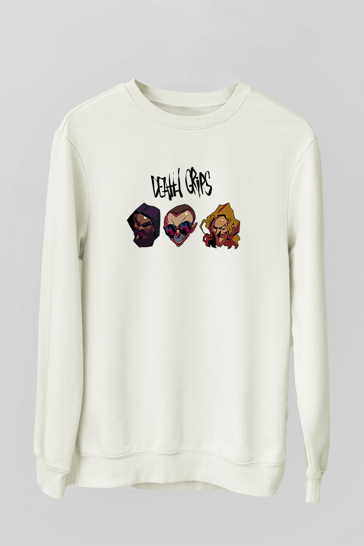Death Grips Baskılı Beyaz Unisex Sweatshirt