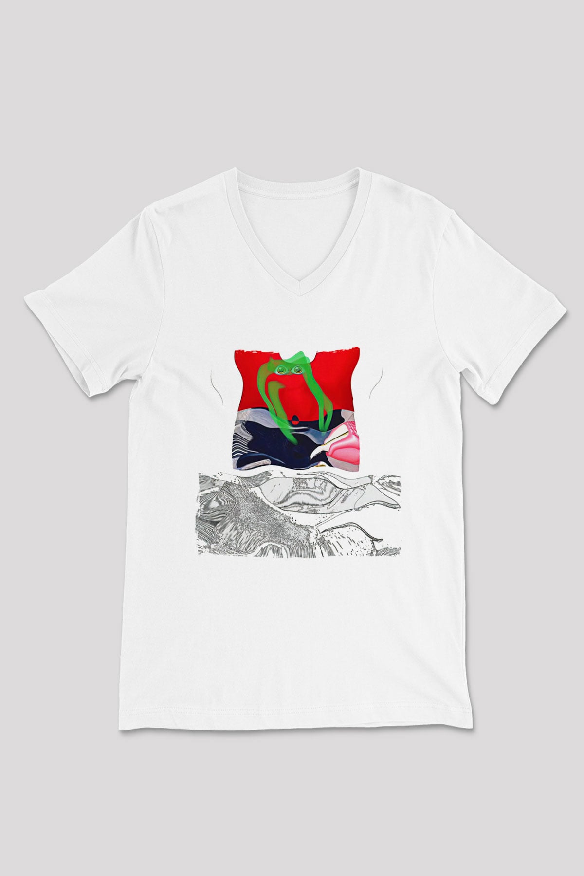 Death Grips Baskılı Beyaz Unisex V Yaka Tişört - Tshirt