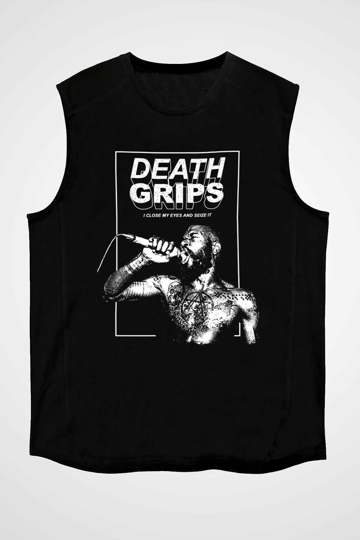 Death Grips Baskılı Unisex Siyah Kolsuz Tişört - Tshirt