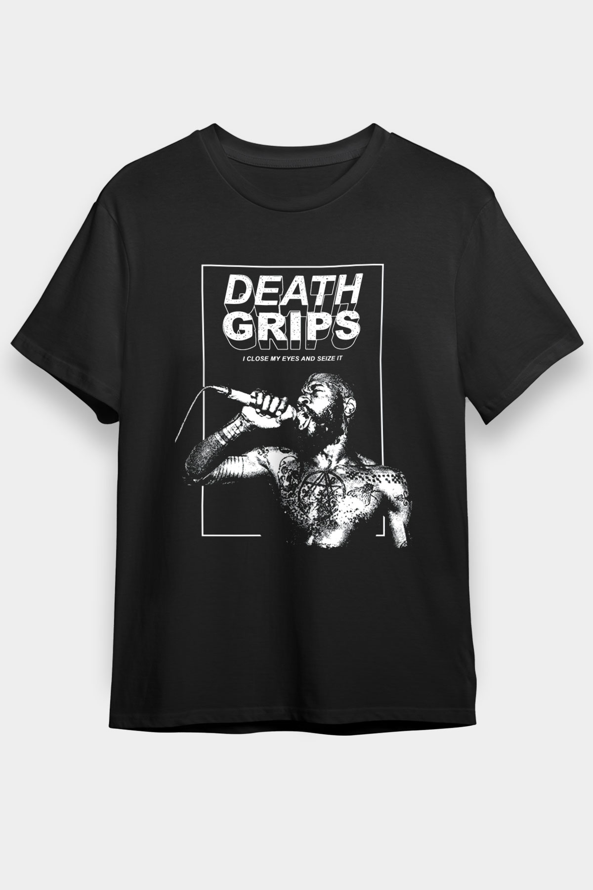 Death Grips Baskılı Unisex Siyah Tişört - Tshirt