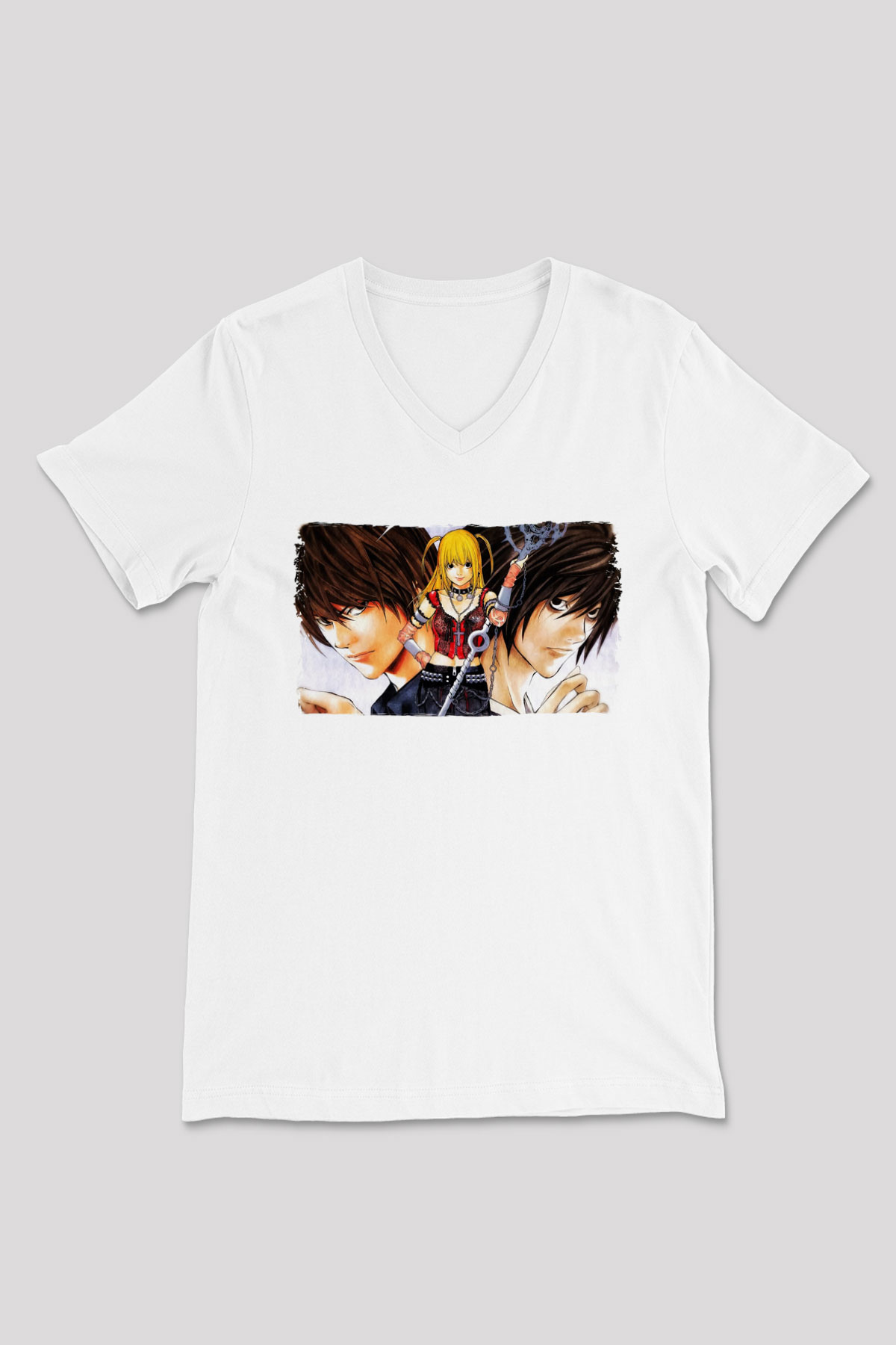 Death Note Beyaz Unisex V Yaka Tişört