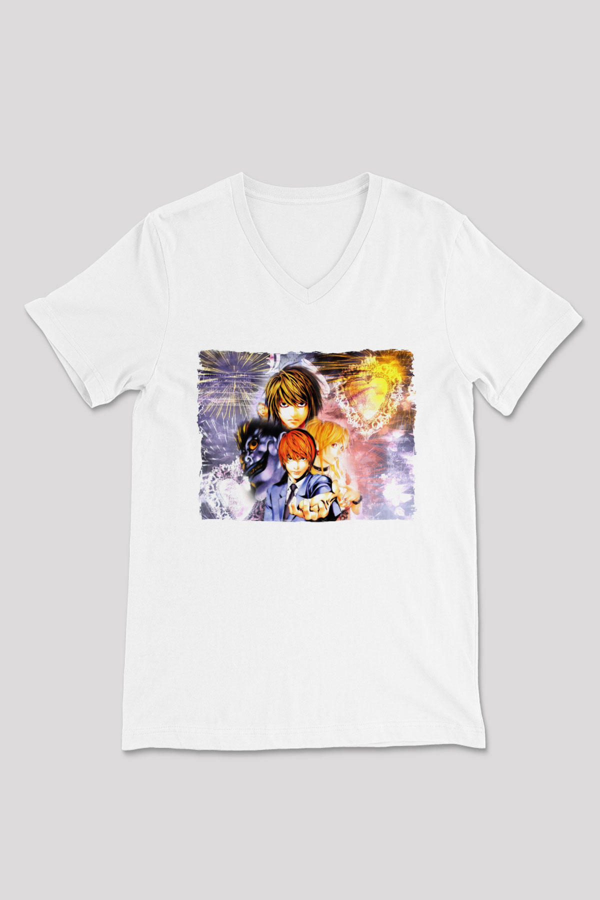 Death Note Beyaz Unisex V Yaka Tişört