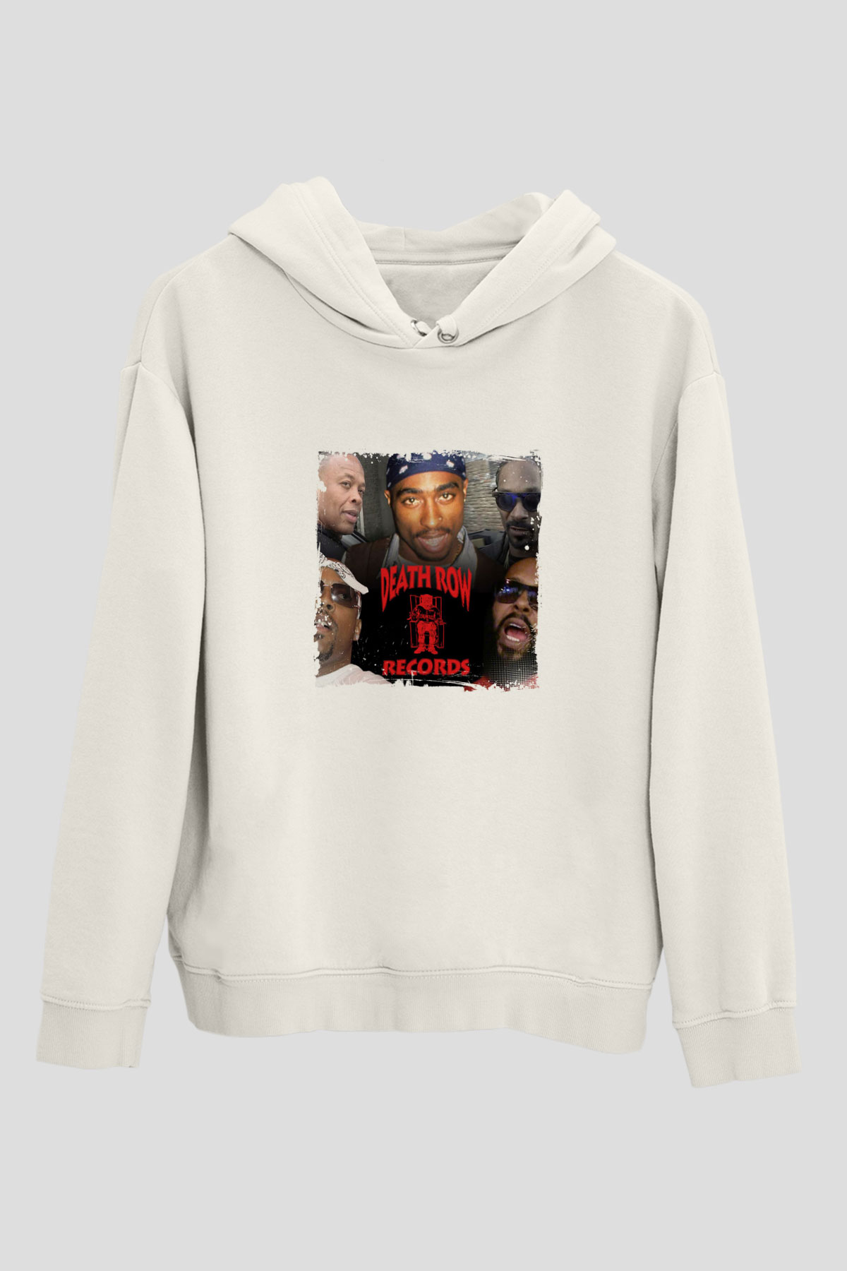 Death Row Records Baskılı Unisex Beyaz Kapüşonlu Sweatshirt