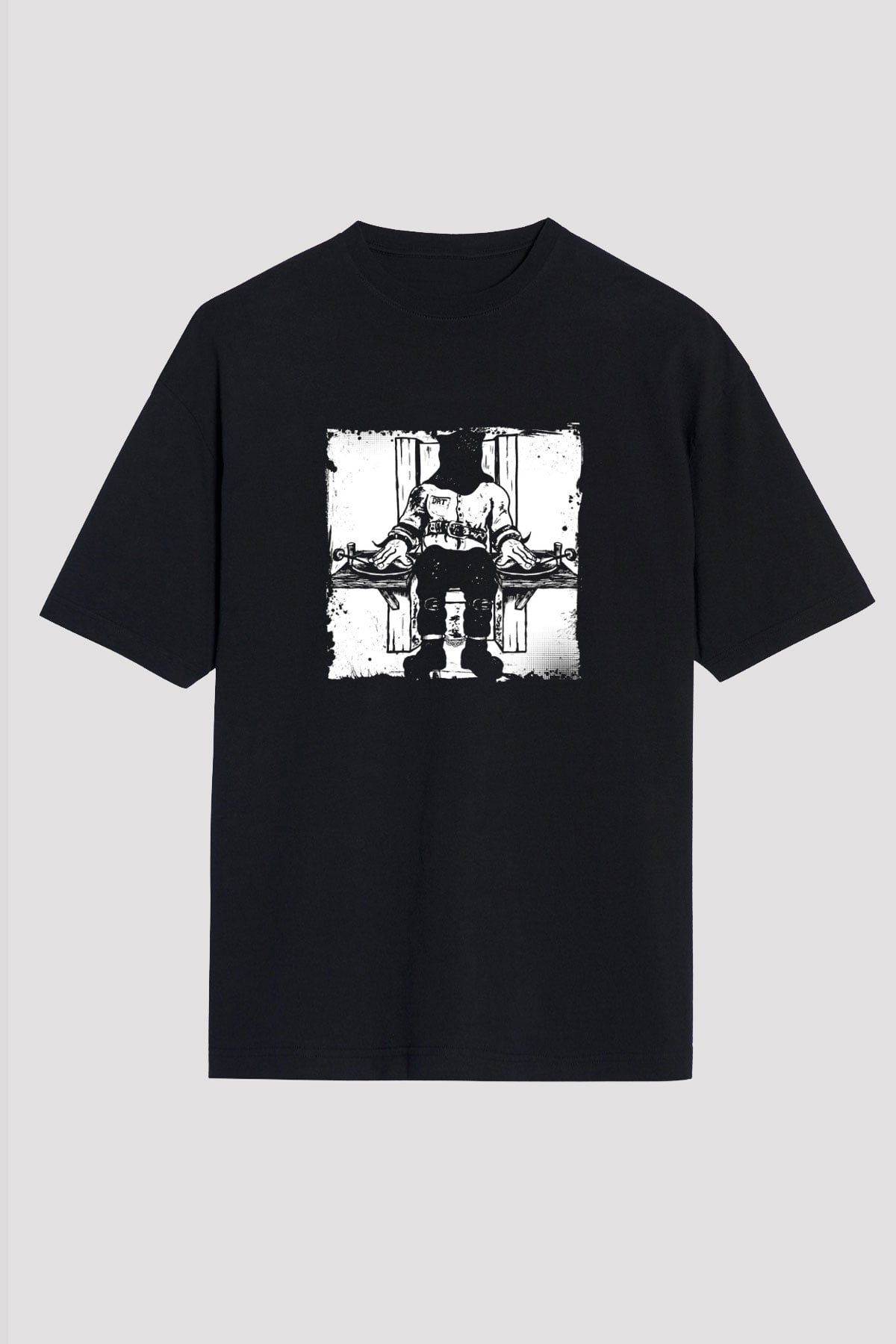 Death Row Records Baskılı Unisex Oversize Siyah Tişört