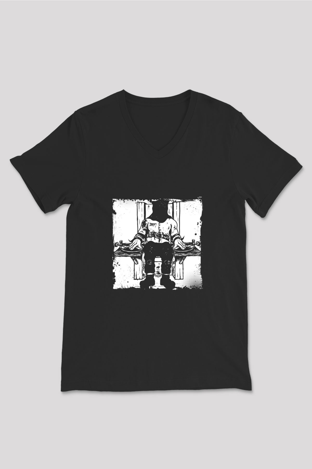 Death Row Records Baskılı Unisex Siyah V Yaka Tişört