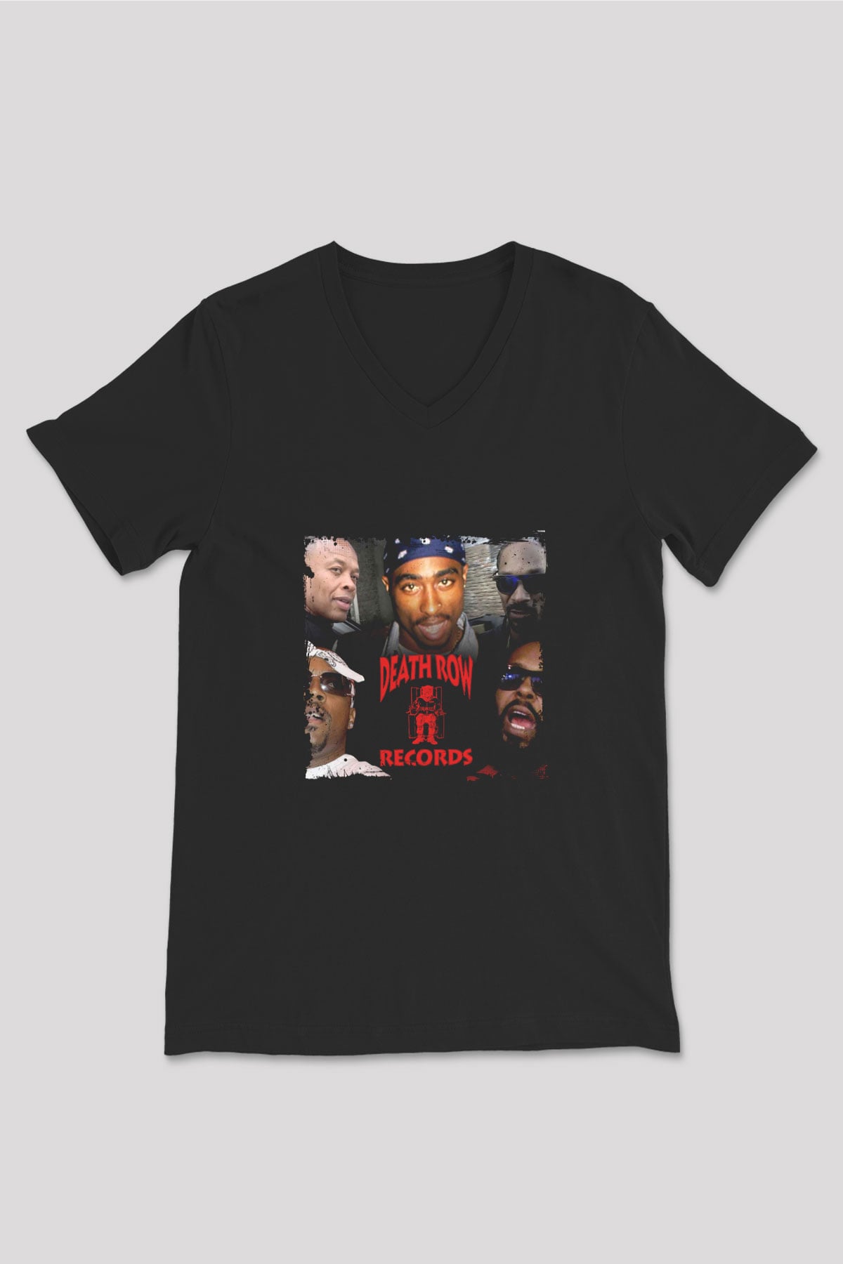 Death Row Records Baskılı Unisex Siyah V Yaka Tişört