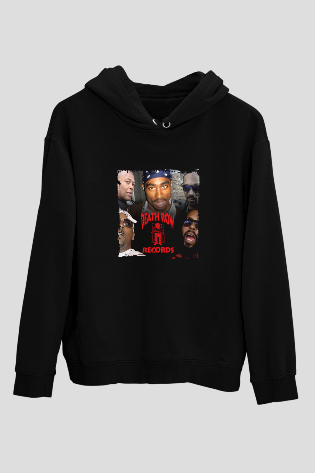 Death Row Records Baskılı Unisex Siyah Hoodie