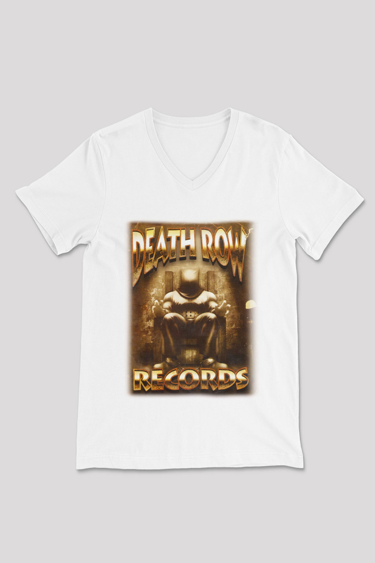 Death Row Records Beyaz Unisex V Yaka Tişört T-Shirt