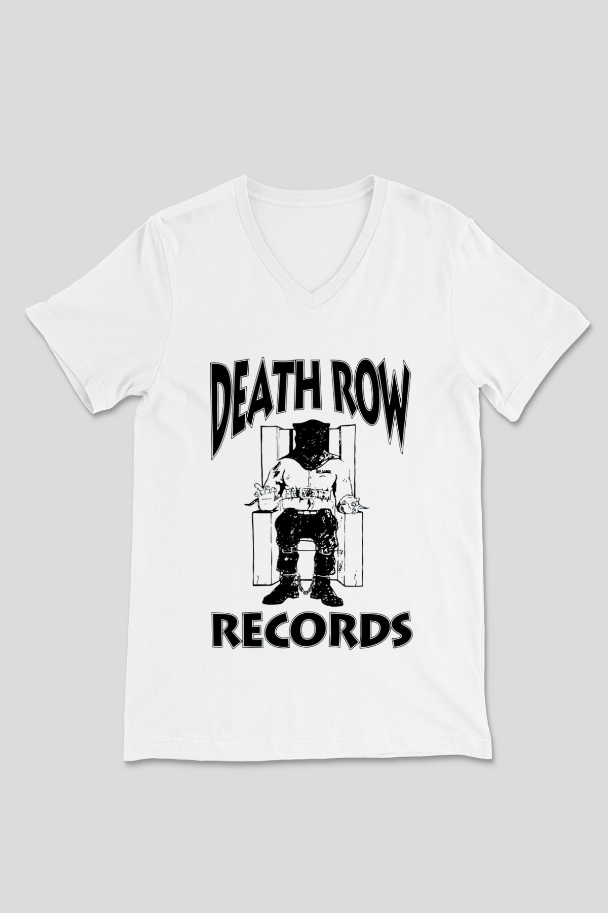 Death Row Records Beyaz Unisex V Yaka Tişört