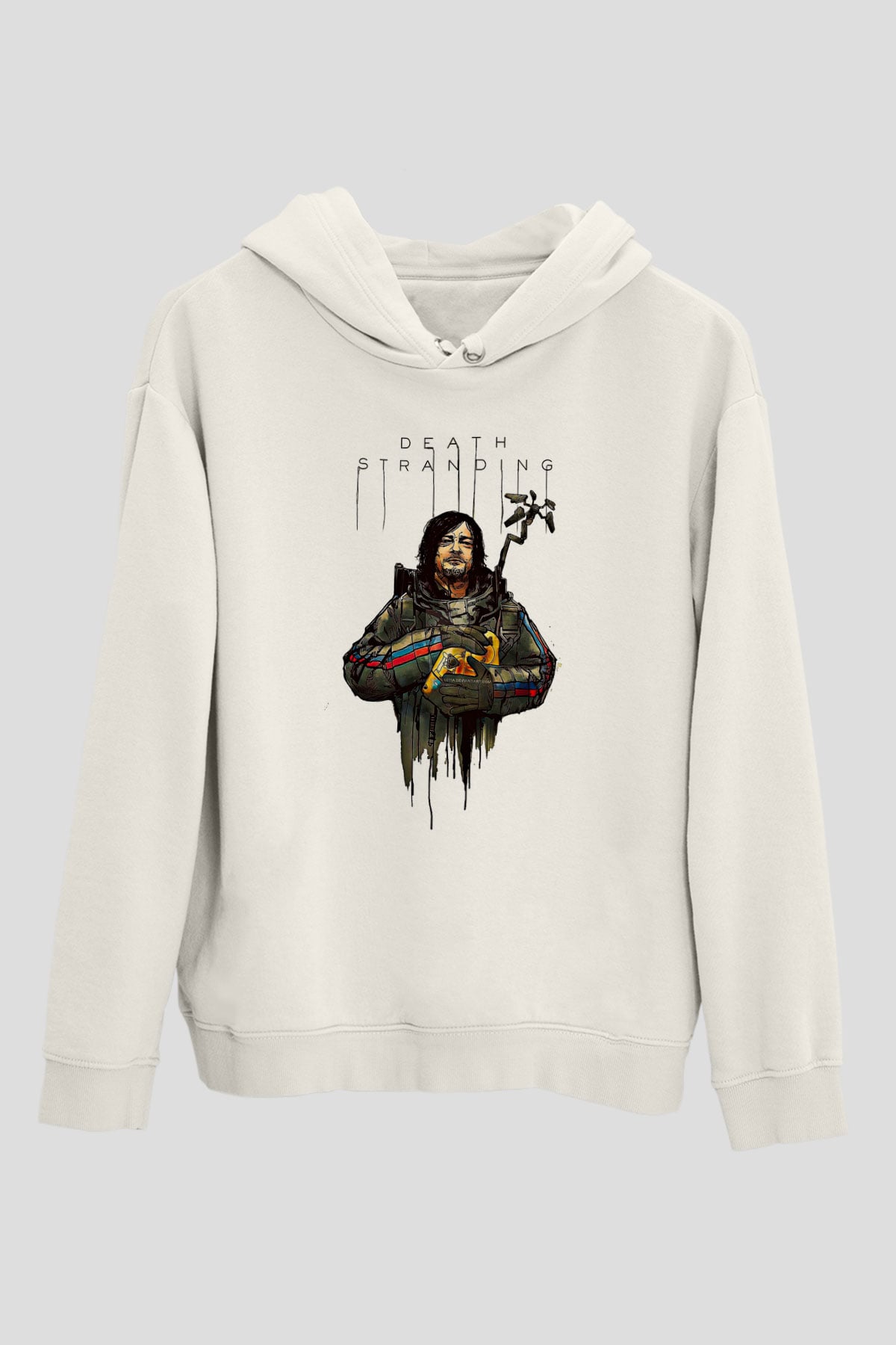 Death Stranding Baskılı Beyaz Unisex Kapüşonlu Sweatshirt