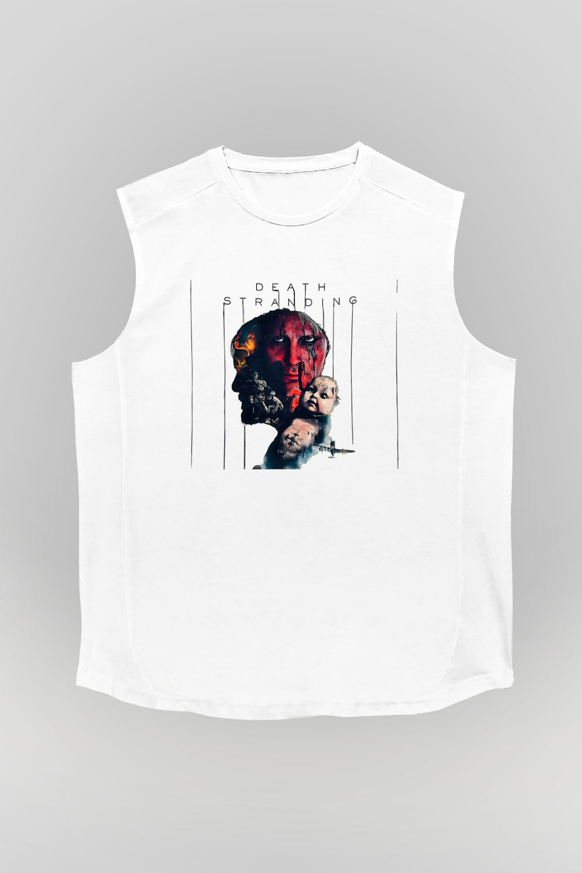 Death Stranding Baskılı Beyaz Unisex Kolsuz Tişört - Tshirt
