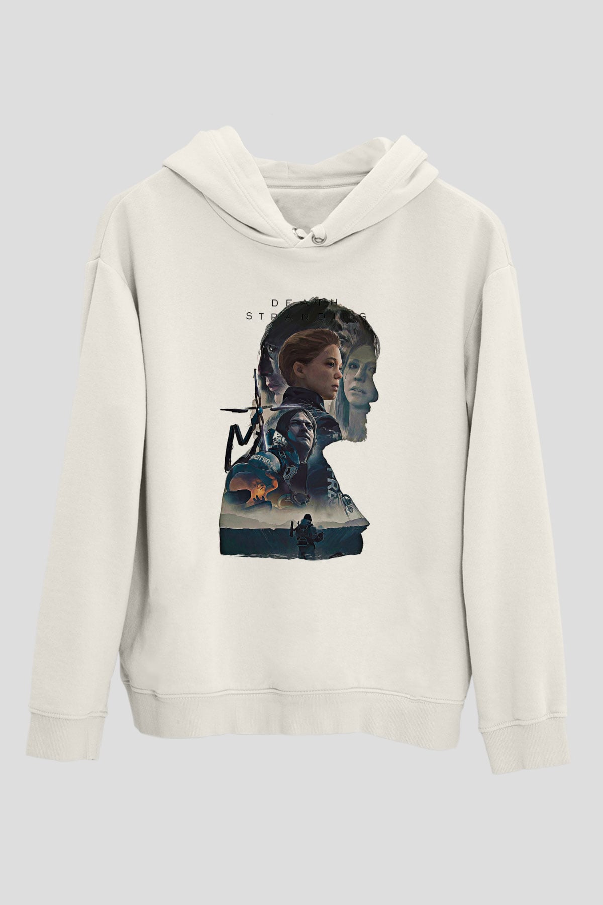 Death Stranding Baskılı Beyaz Unisex Kapüşonlu Sweatshirt