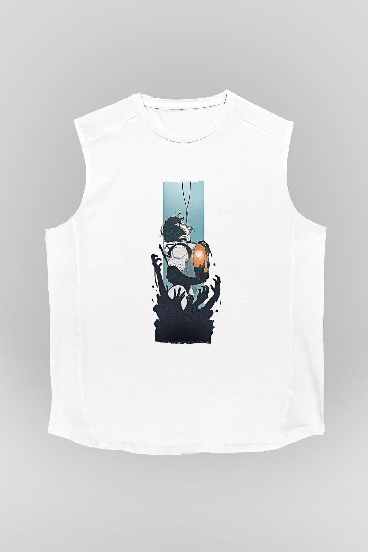 Death Stranding Baskılı Beyaz Unisex Kolsuz Tişört - Tshirt