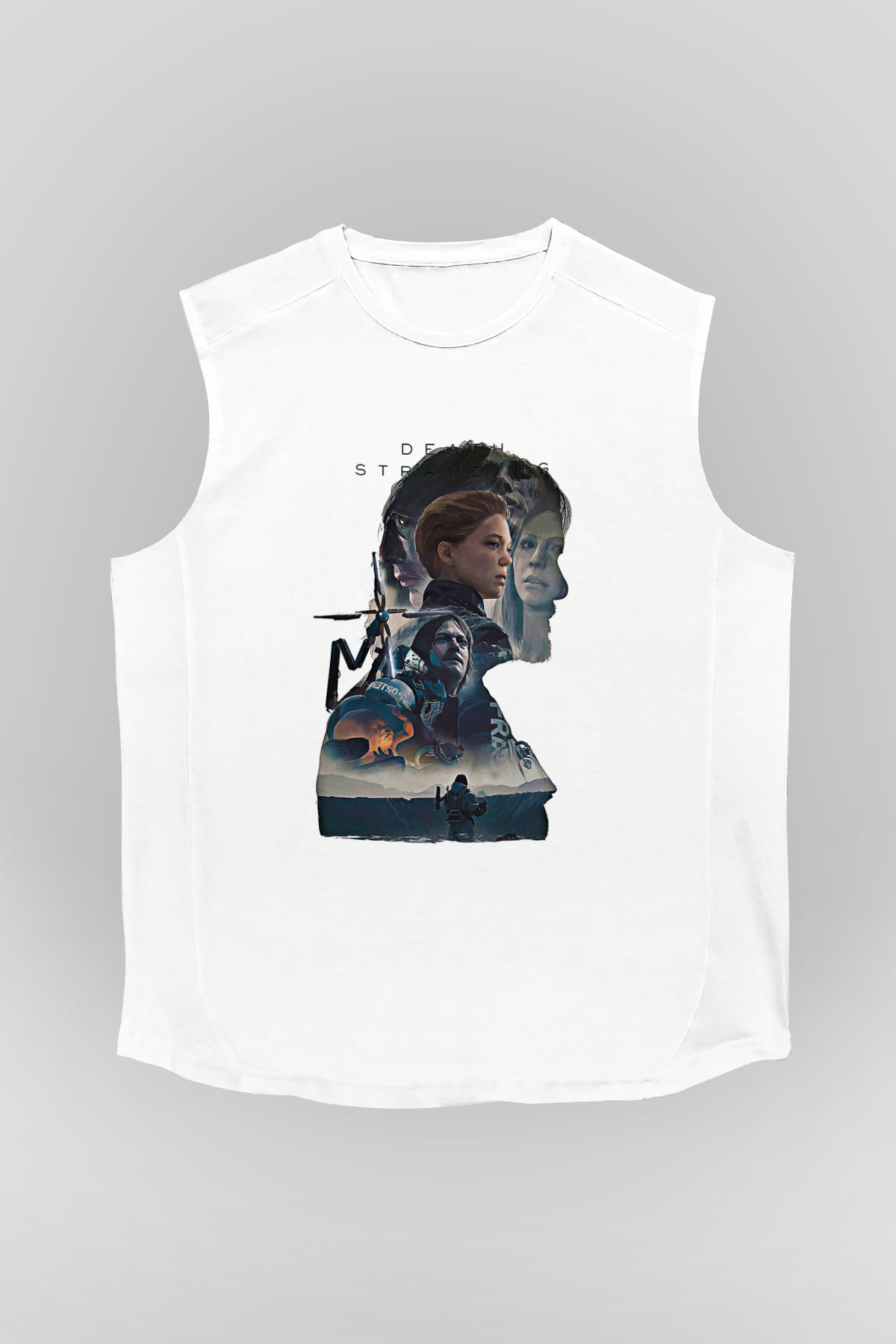 Death Stranding Baskılı Beyaz Unisex Kolsuz Tişört - Tshirt