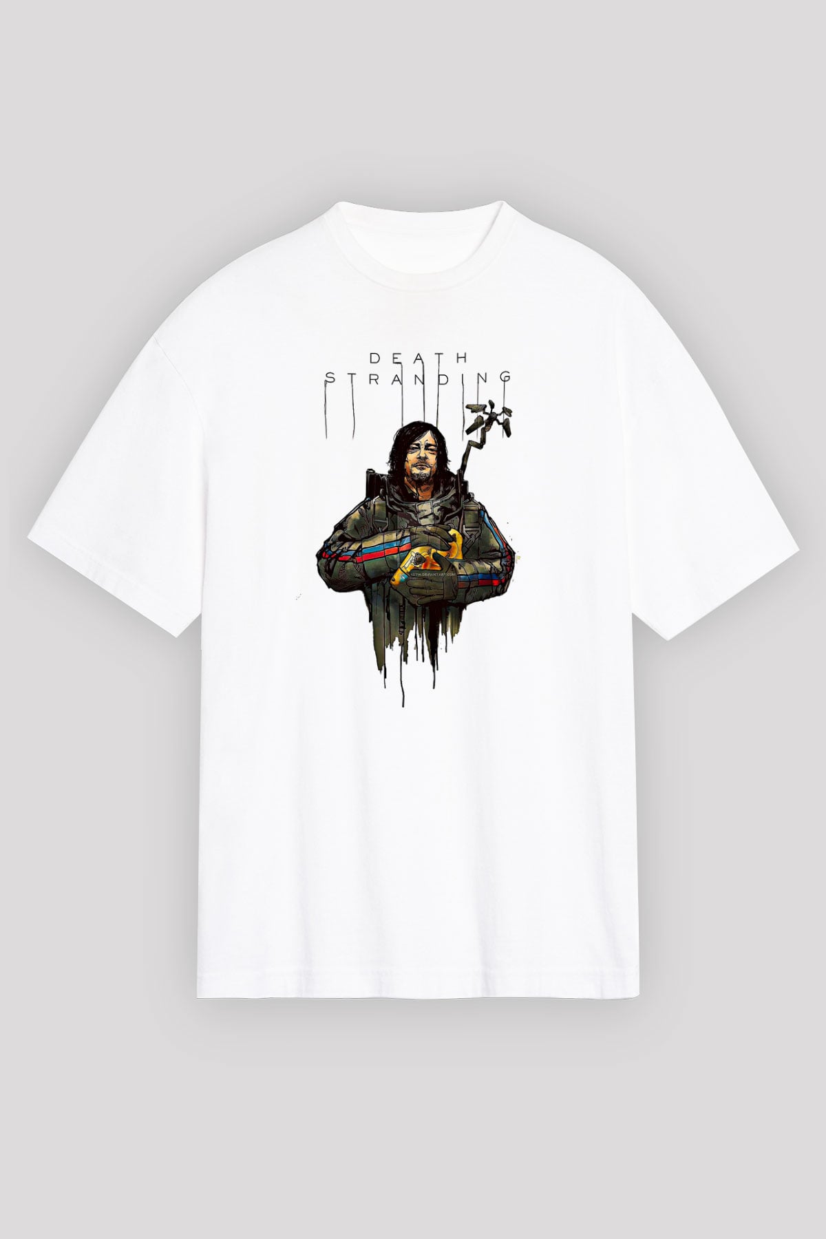 Death Stranding Baskılı Beyaz Unisex Oversize Tişört - Tshirt