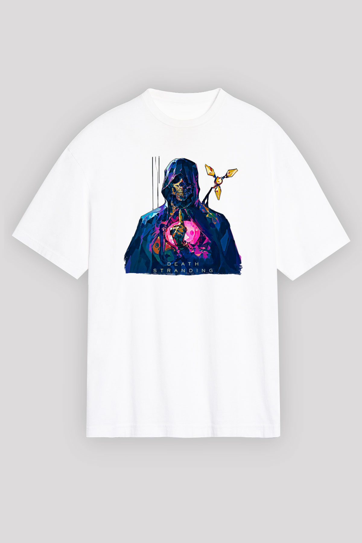 Death Stranding Baskılı Beyaz Unisex Oversize Tişört - Tshirt