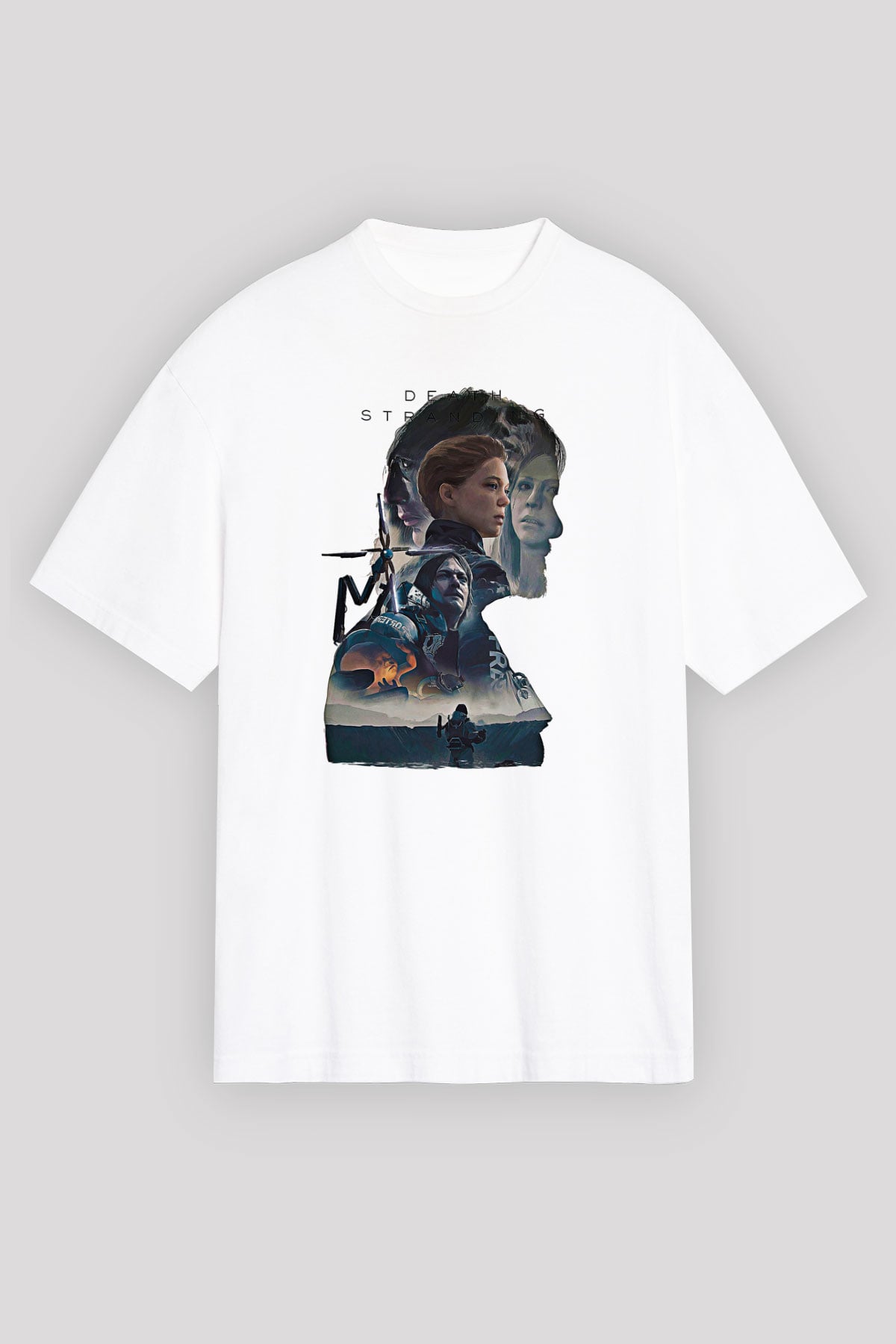 Death Stranding Baskılı Beyaz Unisex Oversize Tişört - Tshirt