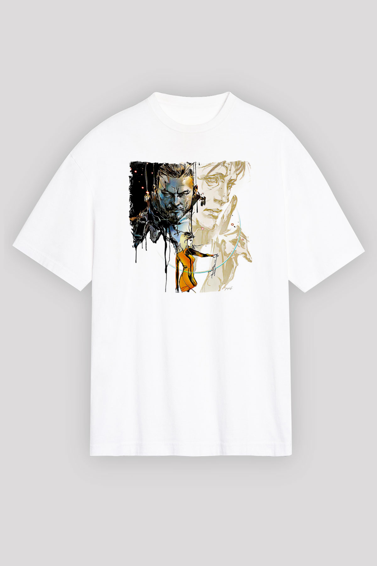 Death Stranding Baskılı Beyaz Unisex Oversize Tişört - Tshirt