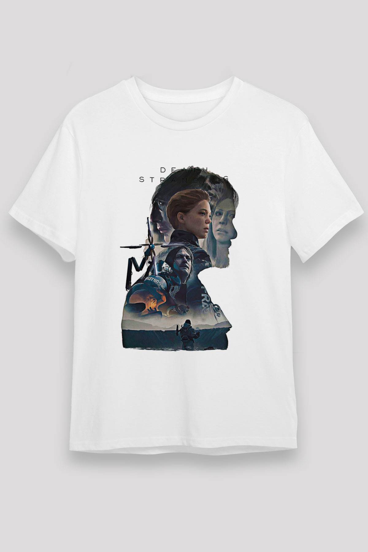 Death Stranding Baskılı Unisex Beyaz Tişört - Tshirt
