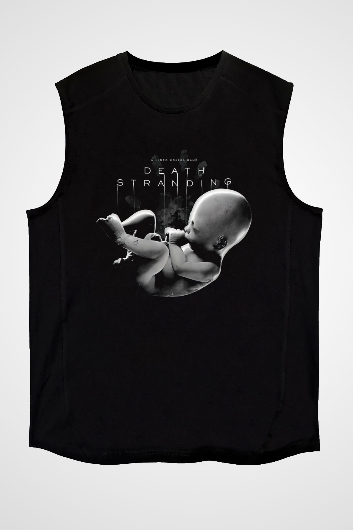 Death Stranding Baskılı Unisex Siyah Kolsuz Tişört - Tshirt