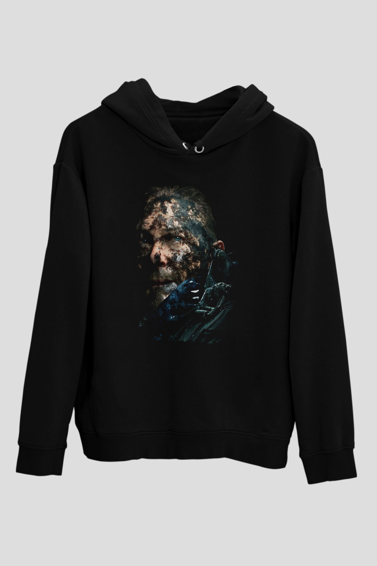 Death Stranding Baskılı Unisex Siyah Kapüşonlu Sweatshirt