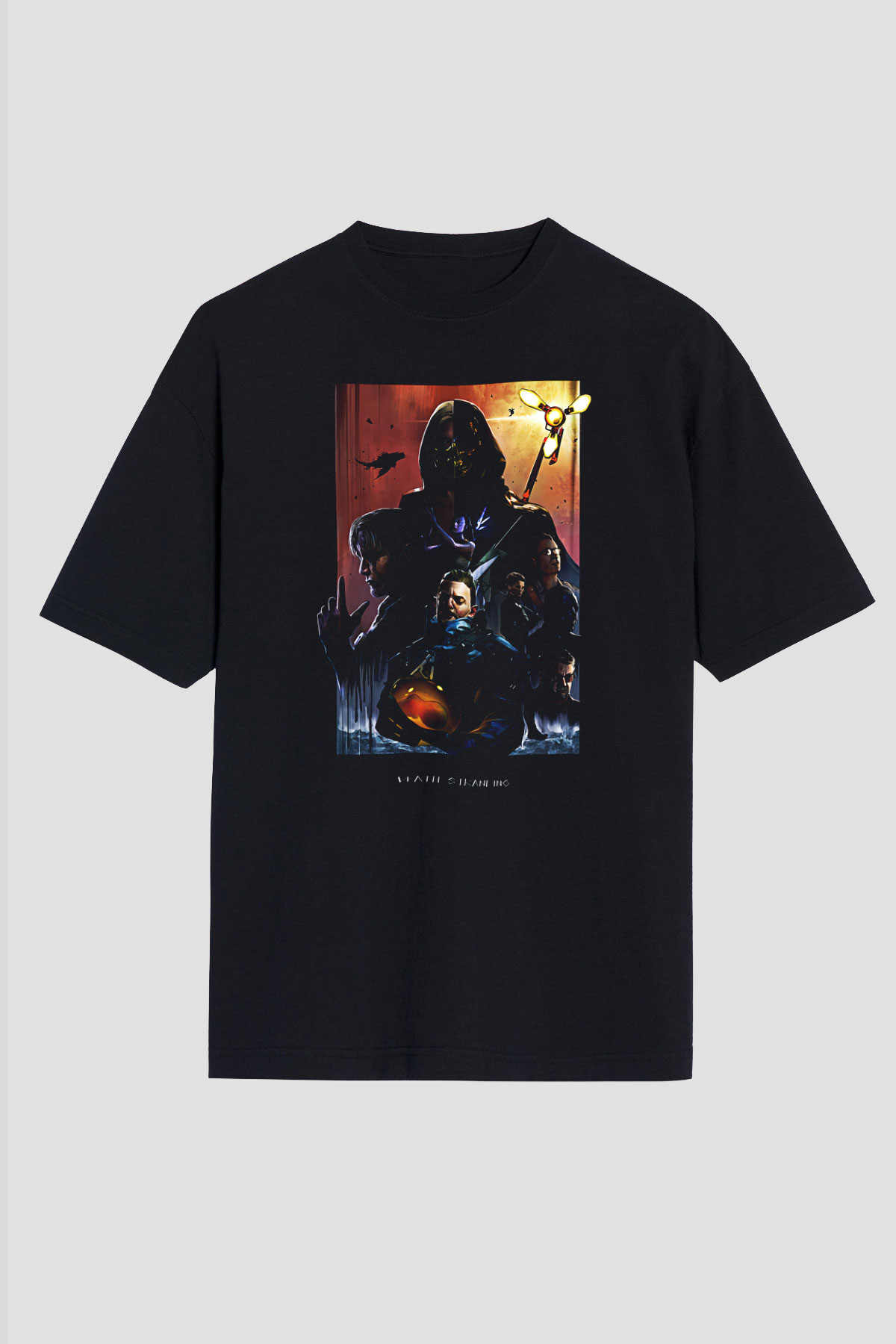 Death Stranding Baskılı Unisex Siyah Oversize Tişört - Tshirt