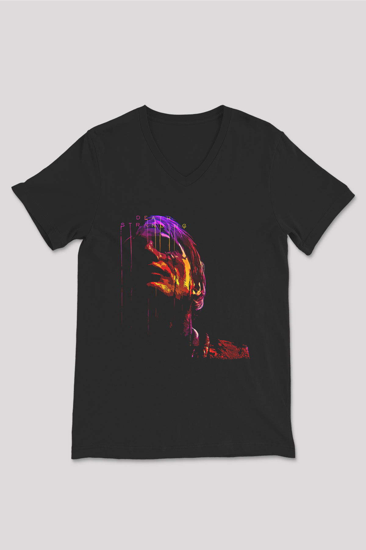 Death Stranding Baskılı Unisex Siyah V Yaka Tişört - Tshirt