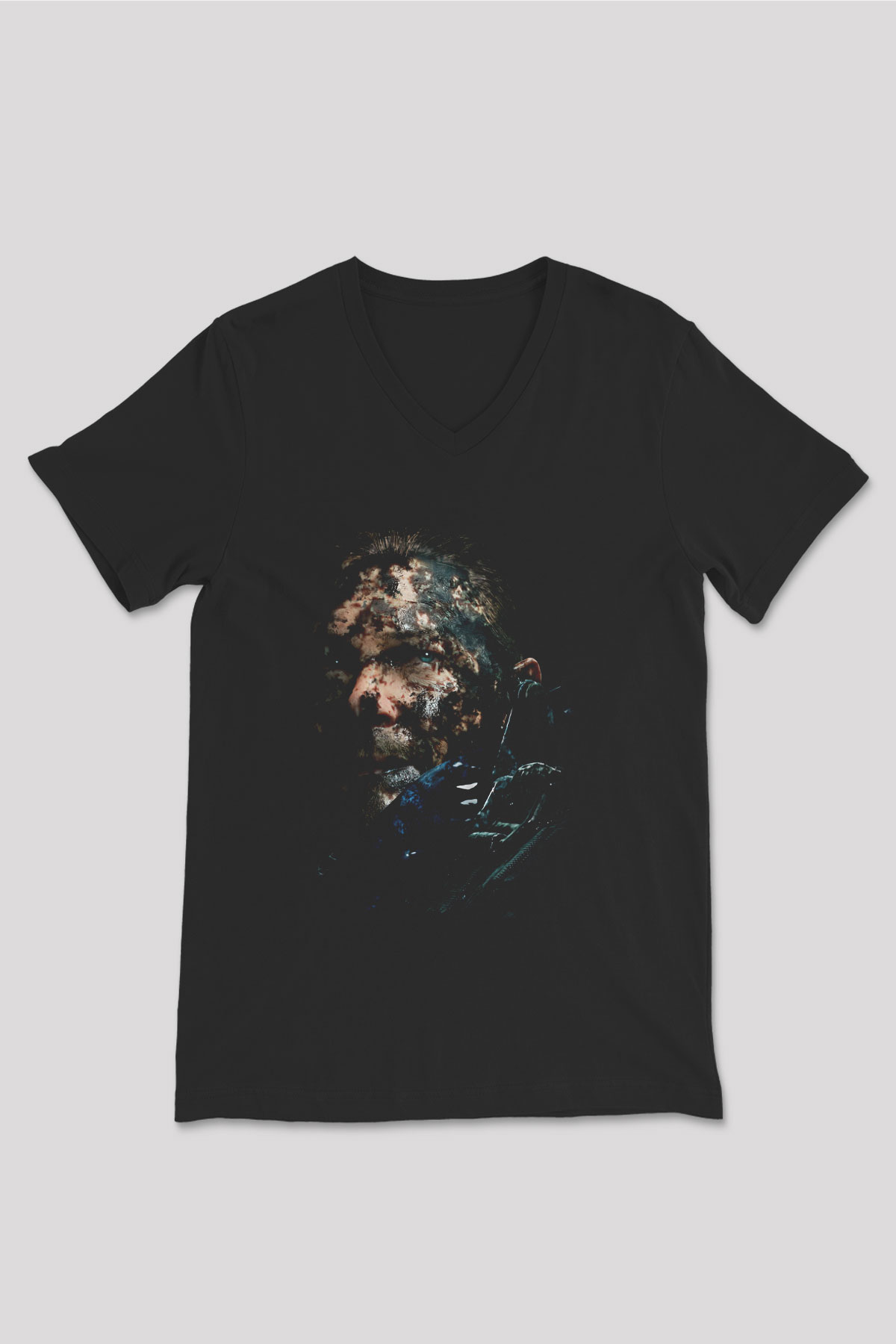 Death Stranding Baskılı Unisex Siyah V Yaka Tişört - Tshirt