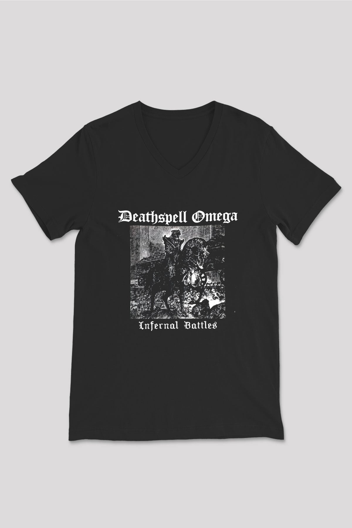Deathspell Omega Baskılı Unisex Siyah V Yaka Tişört - Tshirt
