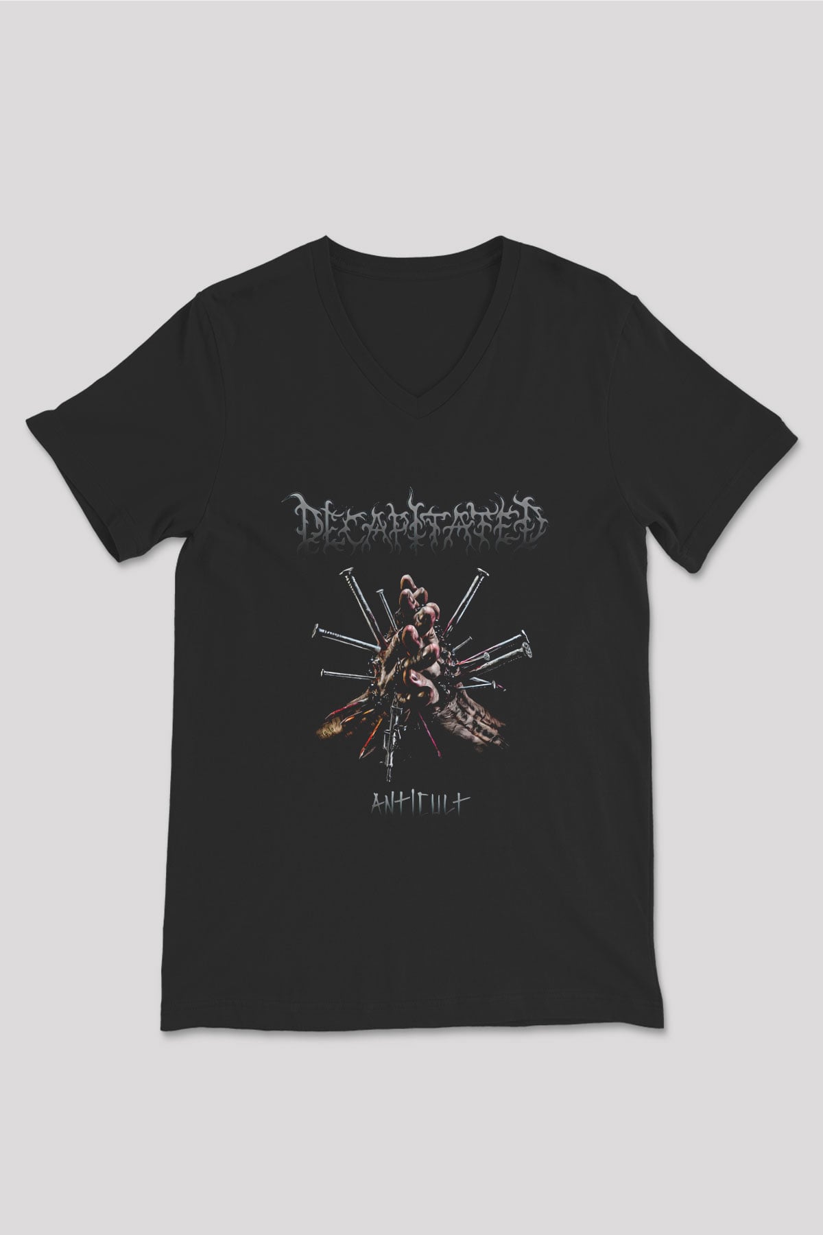 Decapitated Baskılı Unisex Siyah V Yaka Tişört - Tshirt