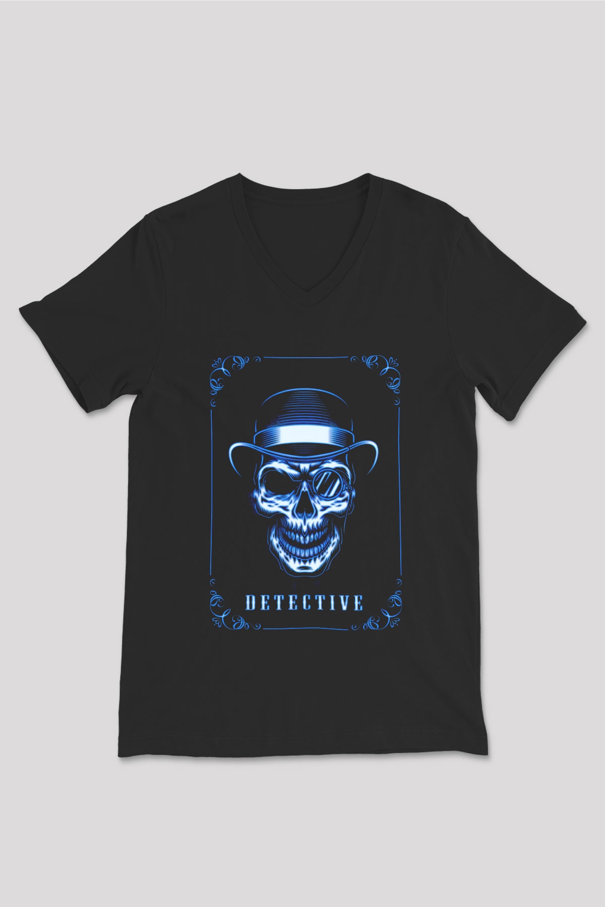 Dedektif Siyah Unisex V Yaka Tişört