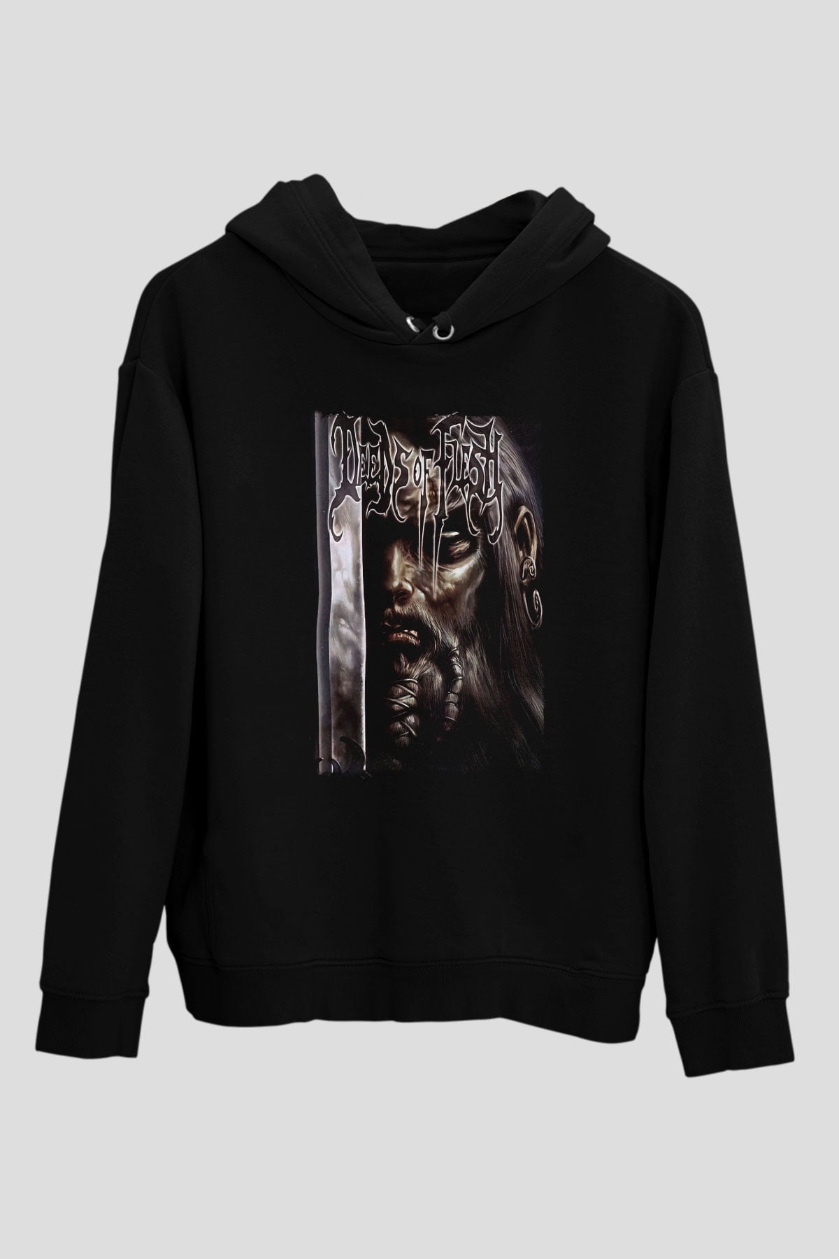 Deeds of Flesh Baskılı Unisex Siyah Kapüşonlu Sweatshirt