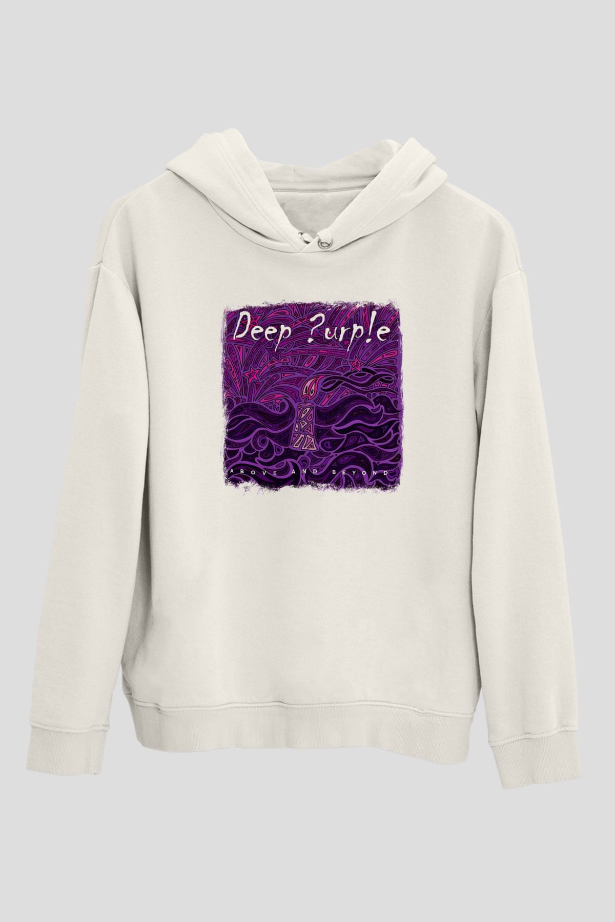 Deep Purple Baskılı Unisex Beyaz Hoodie