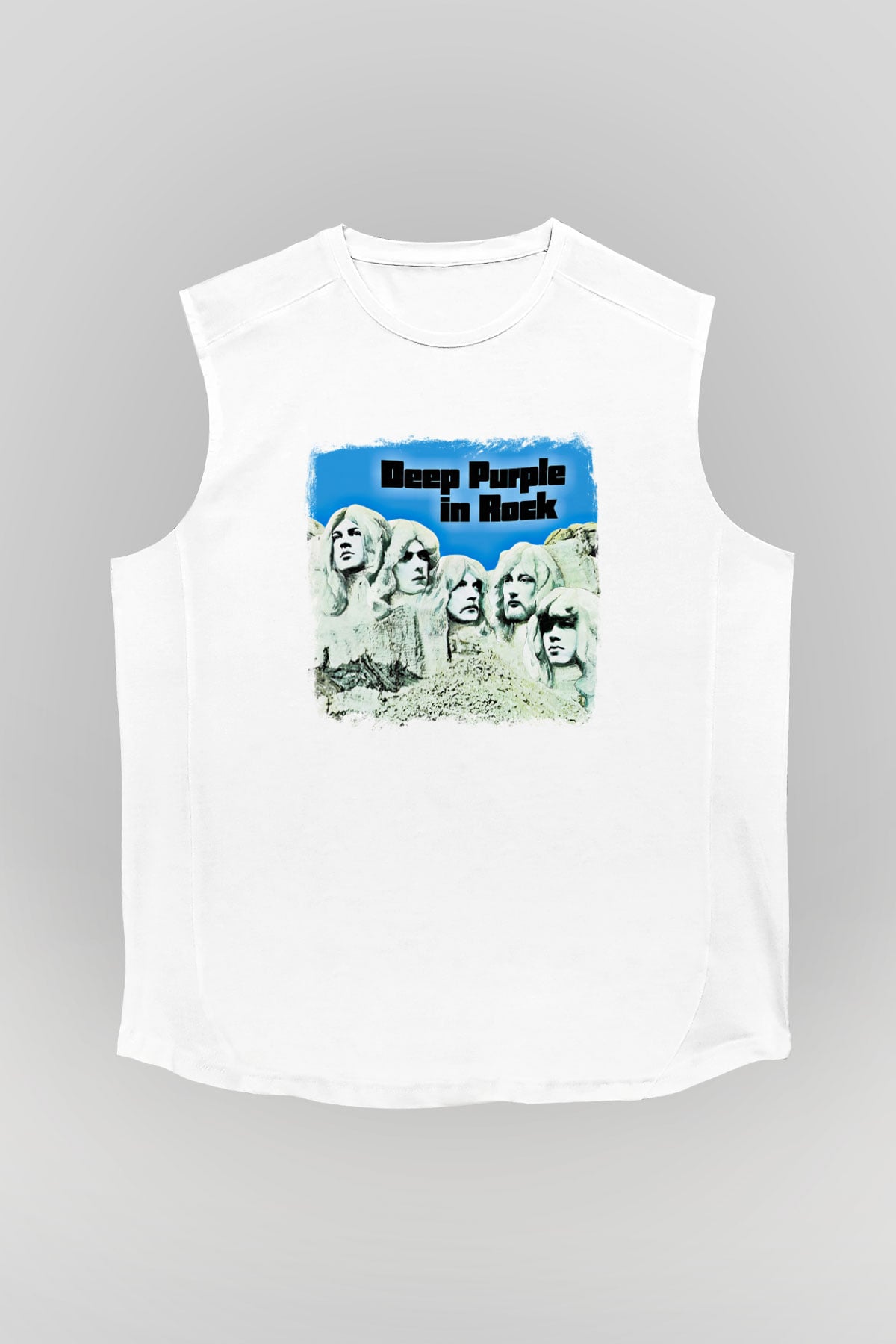 Deep Purple Baskılı Unisex Beyaz Kolsuz Tişört