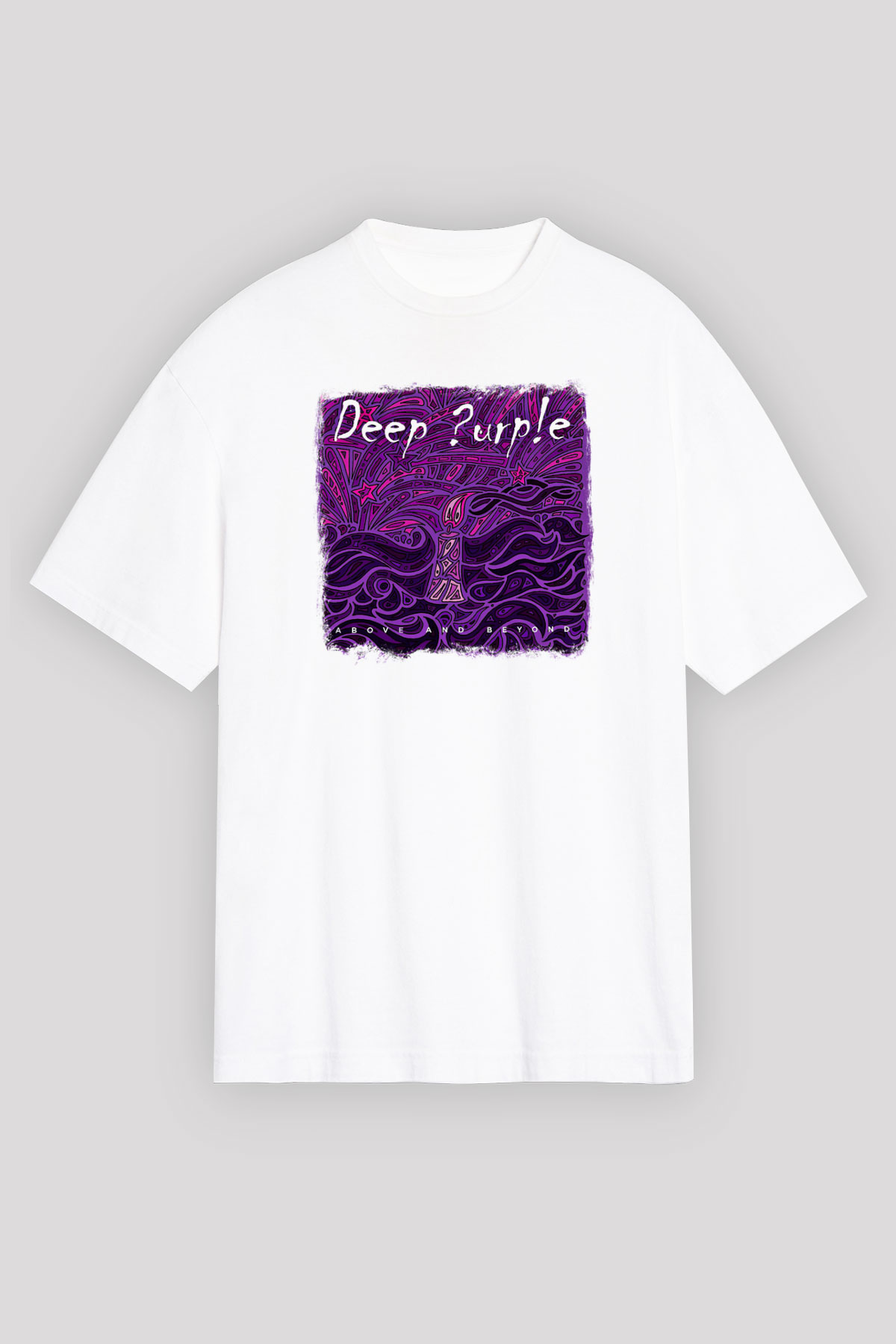 Deep Purple Baskılı Unisex Beyaz Oversize Tişört