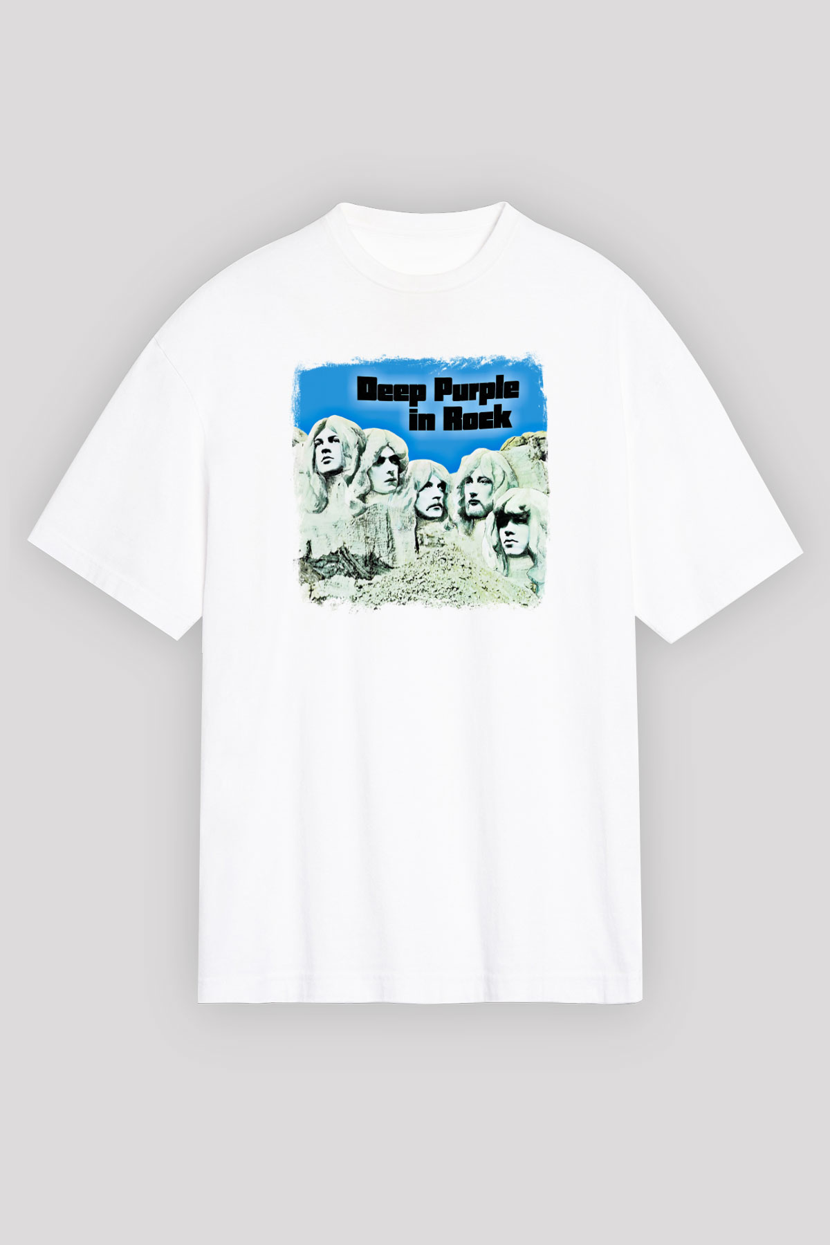 Deep Purple Baskılı Unisex Beyaz Oversize Tişört