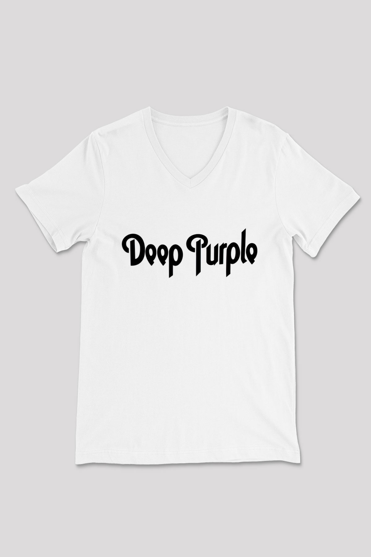 Deep Purple Beyaz Unisex V Yaka Tişört T-Shirt