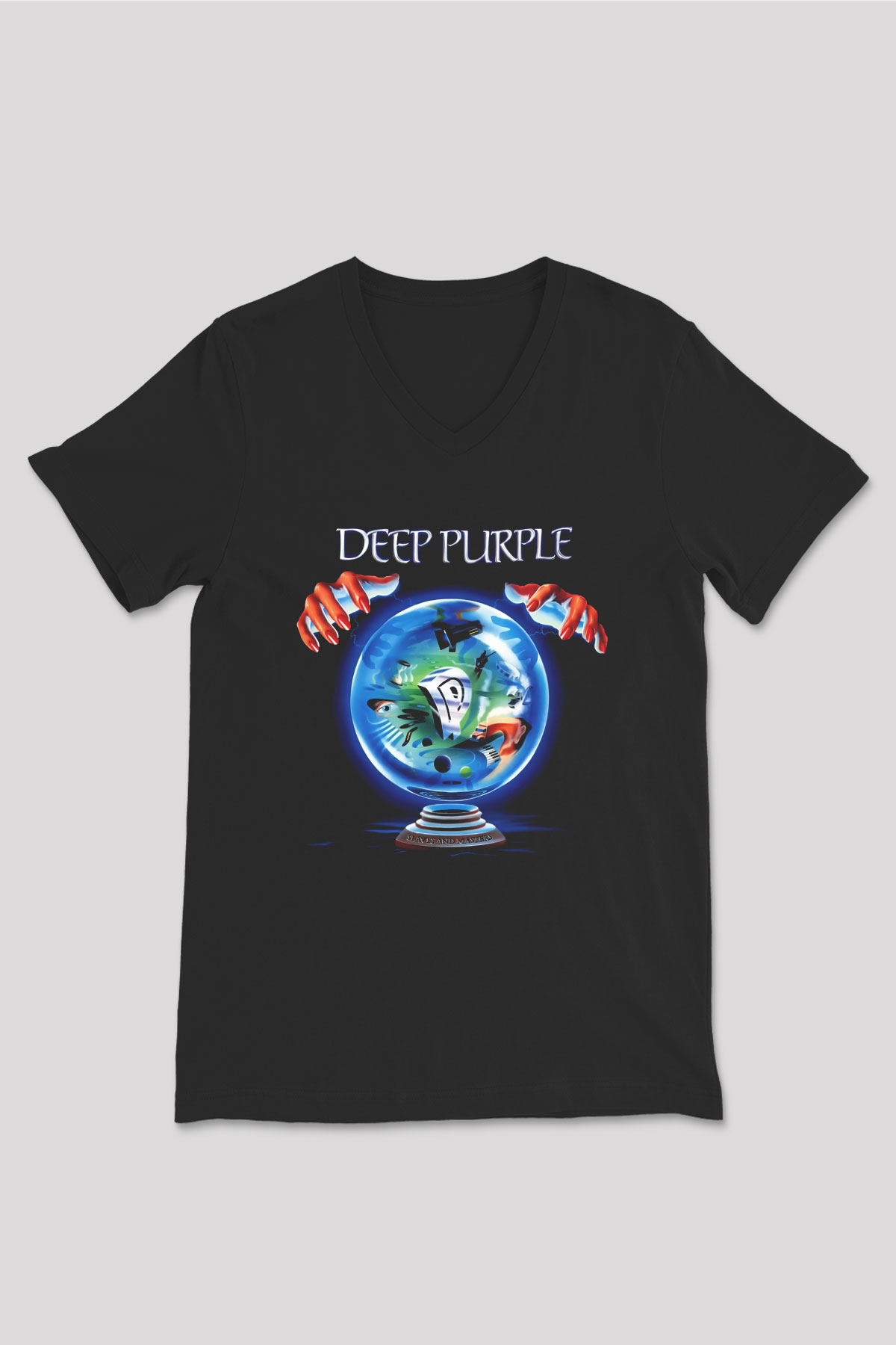 Deep Purple Siyah Unisex V Yaka Tişört T-Shirt