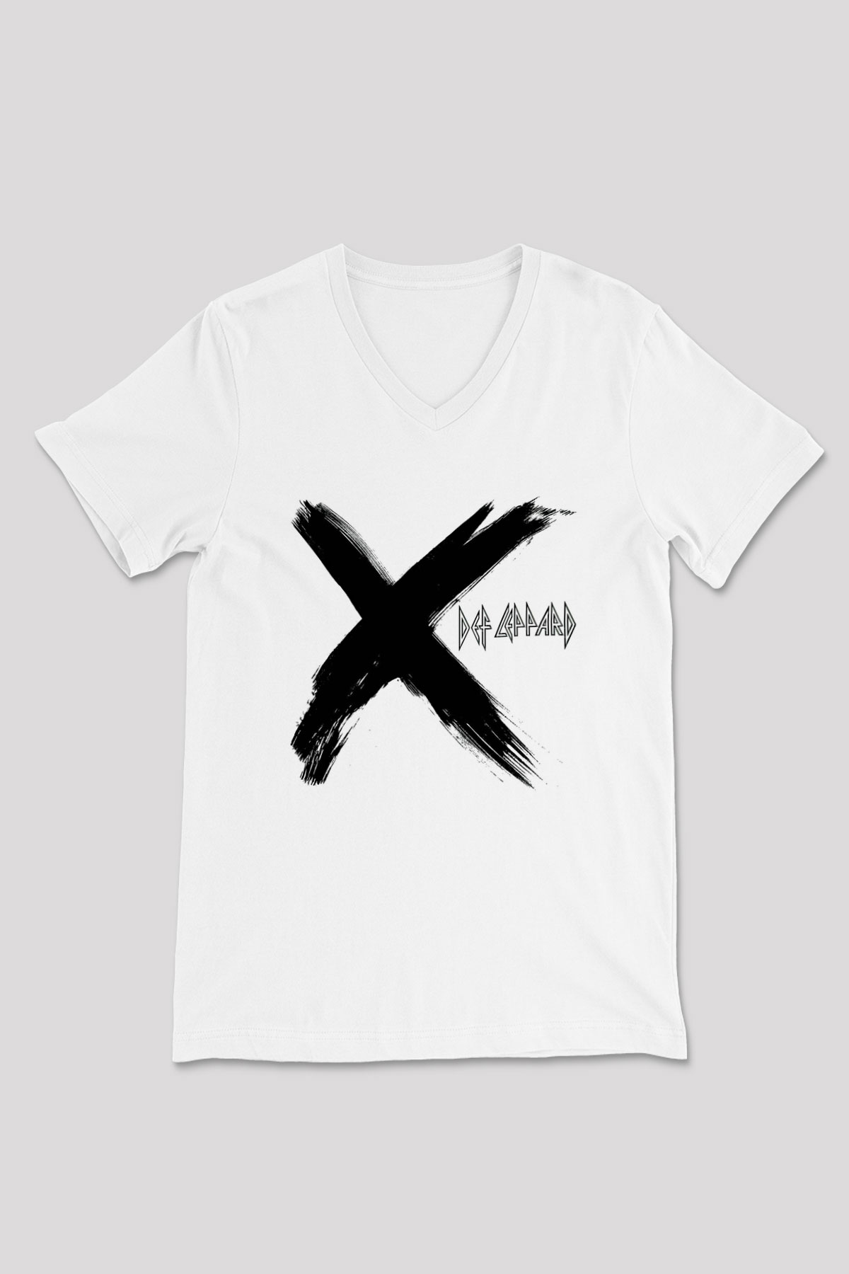 Def Leppard Baskılı Unisex Beyaz V Yaka Tişört