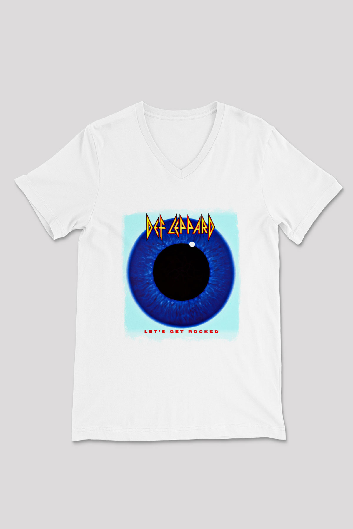 Def Leppard Baskılı Unisex Beyaz V Yaka Tişört