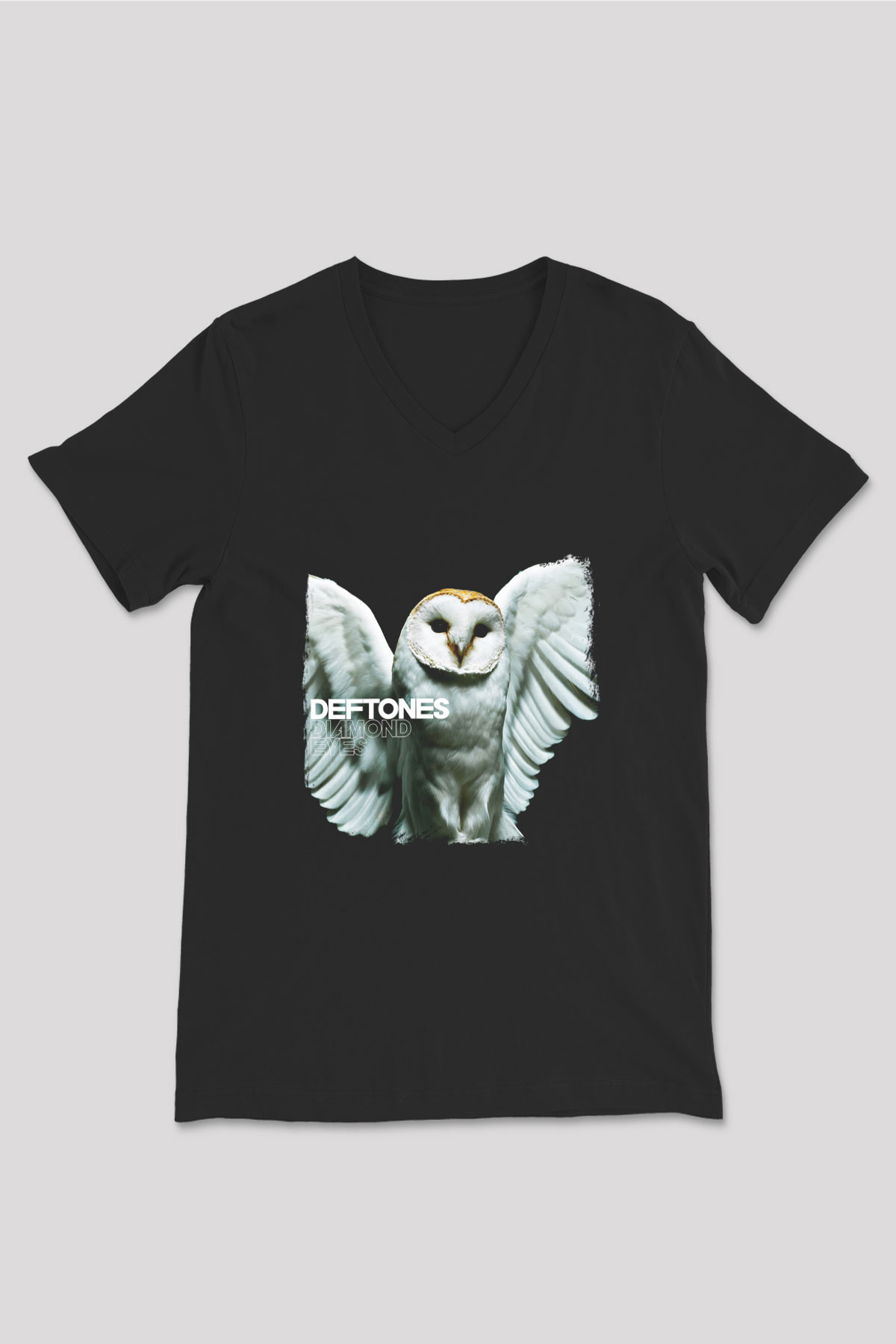 Deftones Baskılı Unisex Siyah V Yaka Tişört