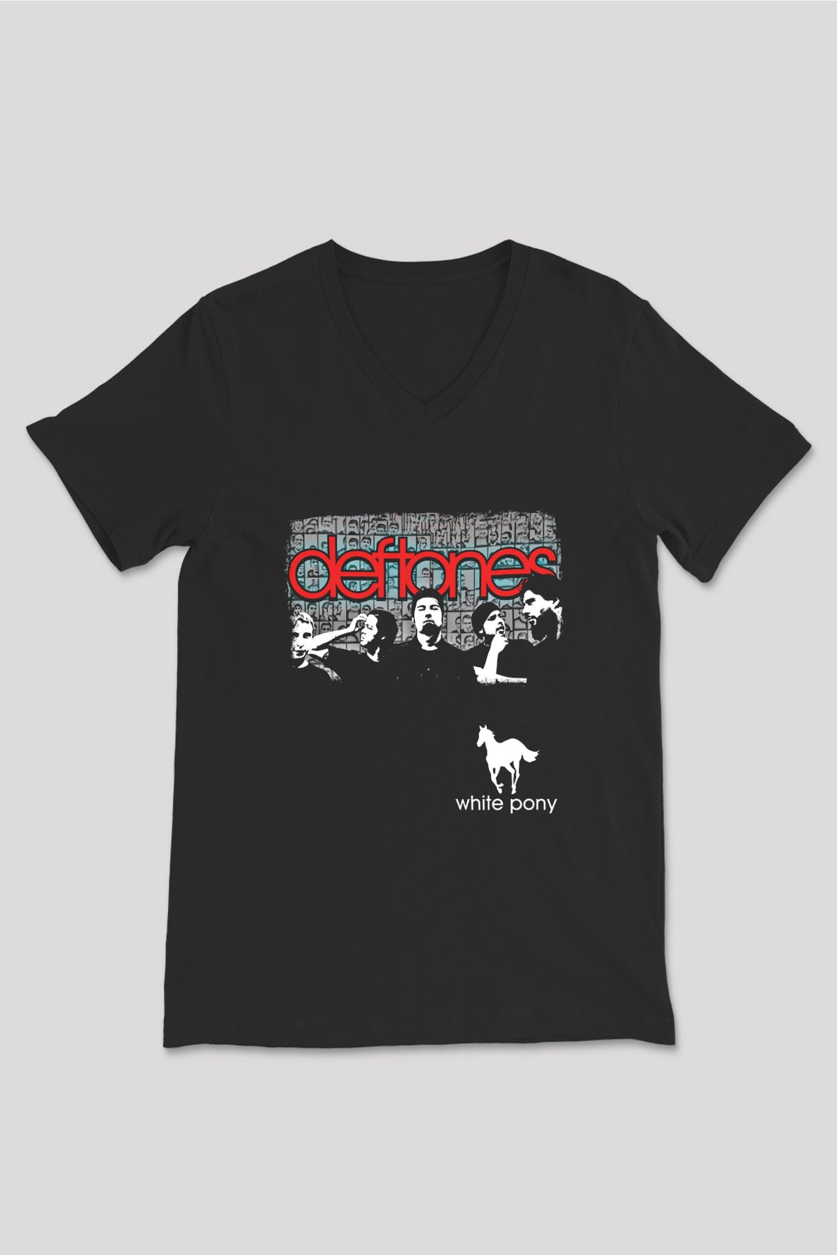 Deftones Baskılı Unisex Siyah V Yaka Tişört