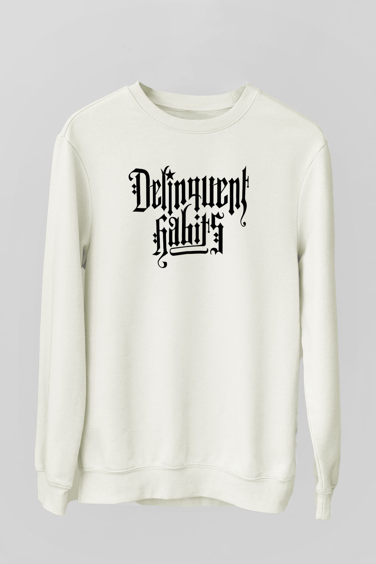 Delinquent Habits Baskılı Beyaz Unisex Sweatshirt