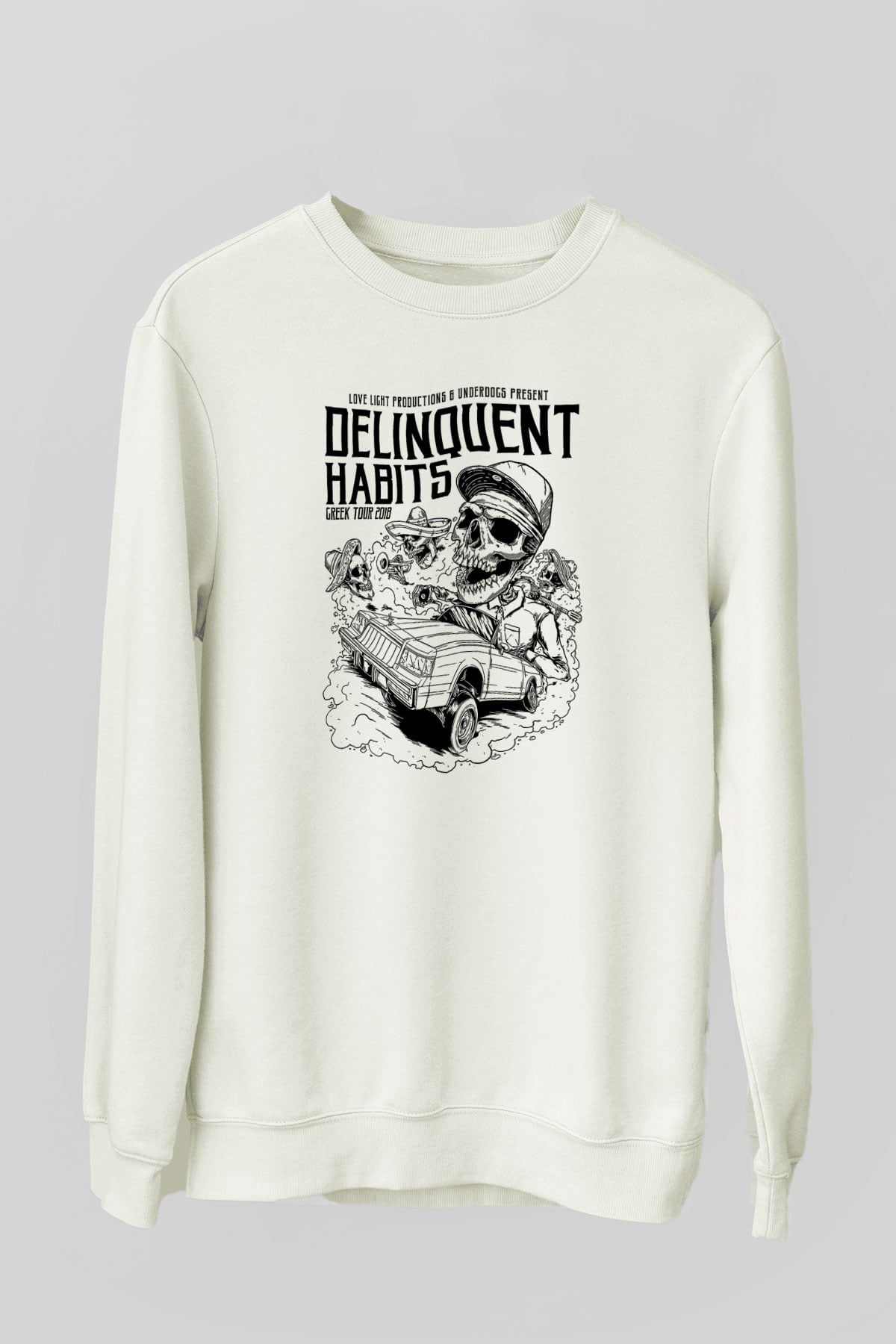Delinquent Habits Baskılı Beyaz Unisex Sweatshirt