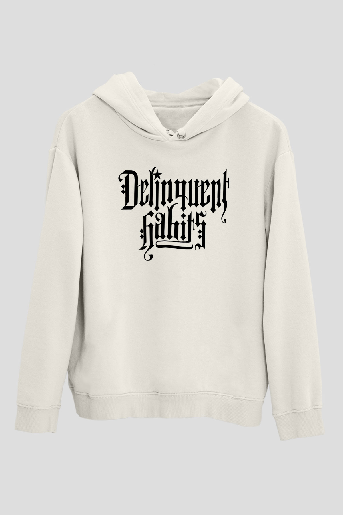 Delinquent Habits Baskılı Beyaz Unisex Kapüşonlu Sweatshirt