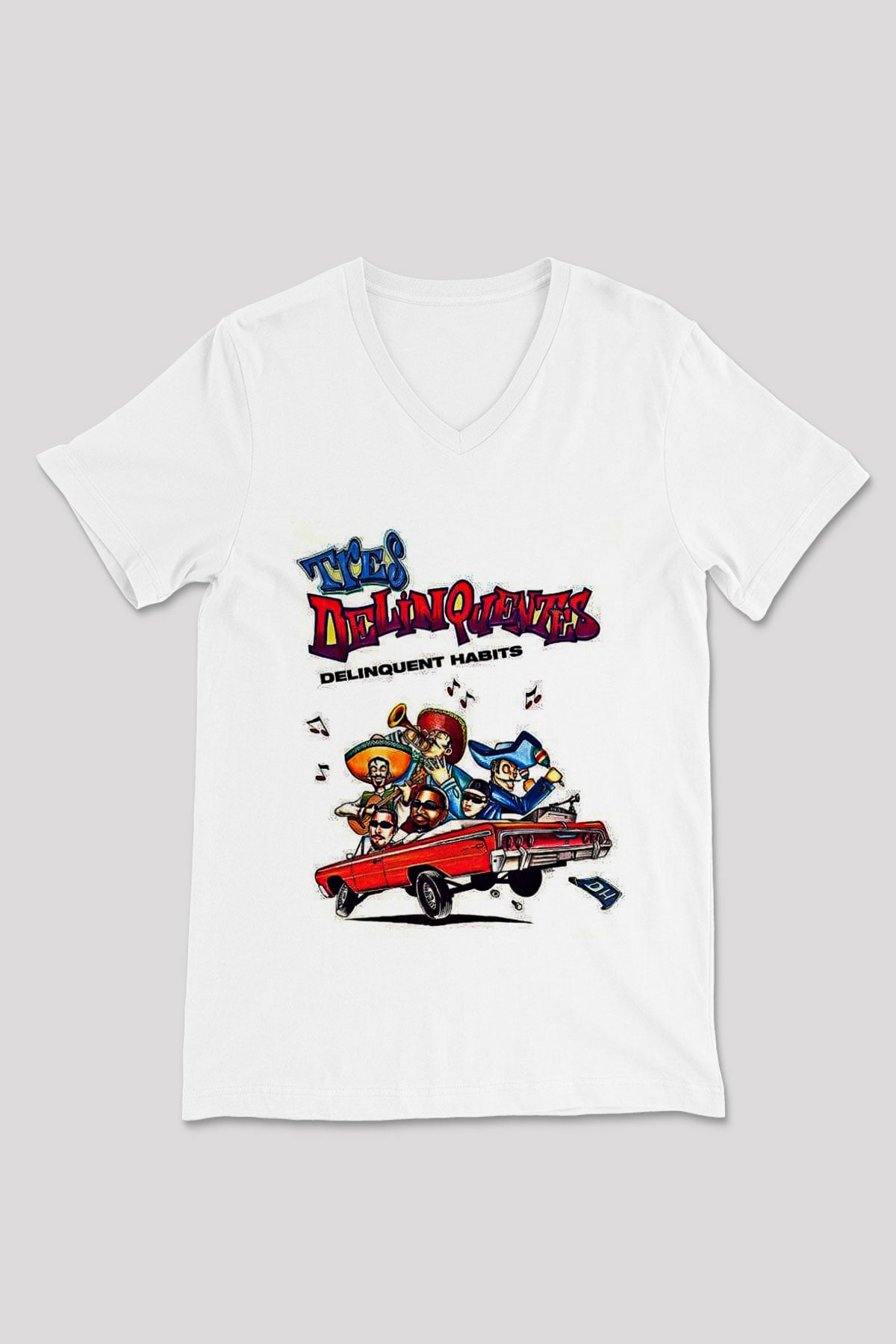 Delinquent Habits Baskılı Beyaz Unisex V Yaka Tişört - Tshirt