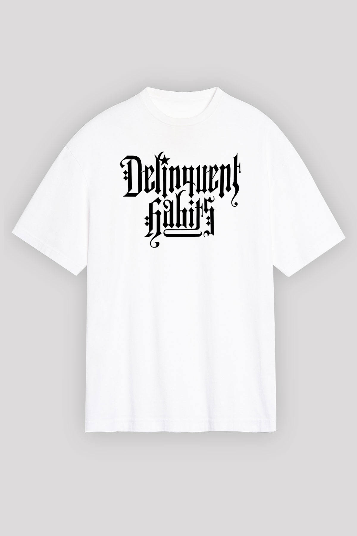 Delinquent Habits Baskılı Beyaz Unisex Oversize Tişört - Tshirt