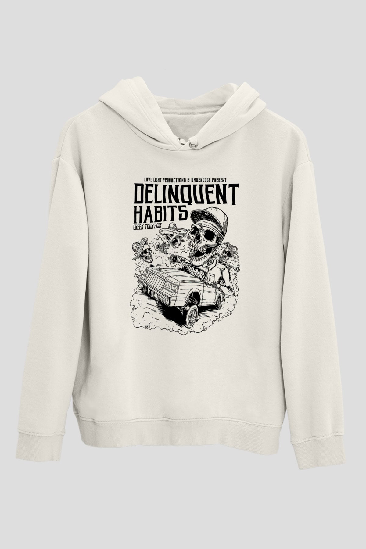 Delinquent Habits Baskılı Beyaz Unisex Kapüşonlu Sweatshirt