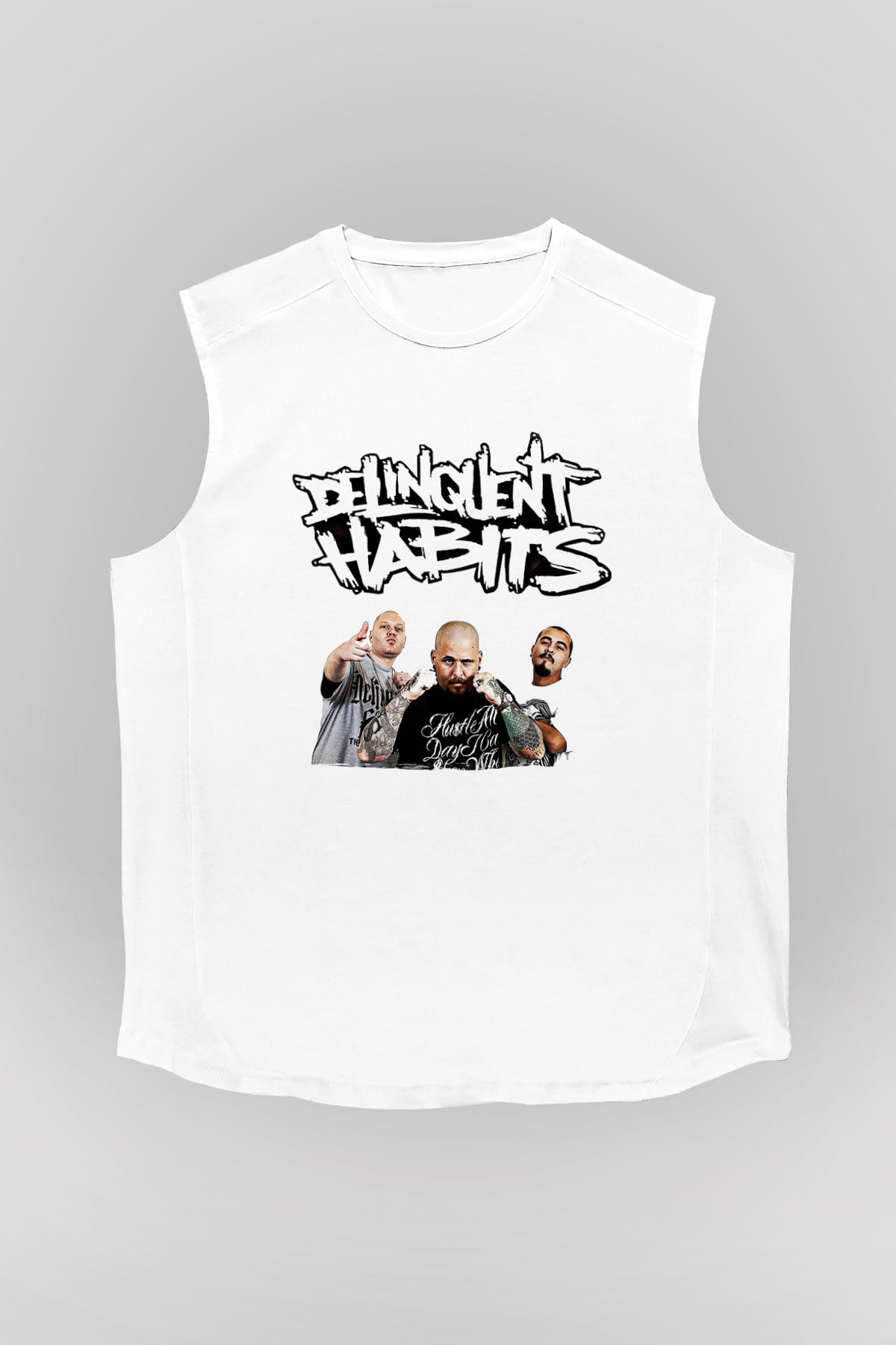 Delinquent Habits Baskılı Beyaz Unisex Kolsuz Tişört - Tshirt