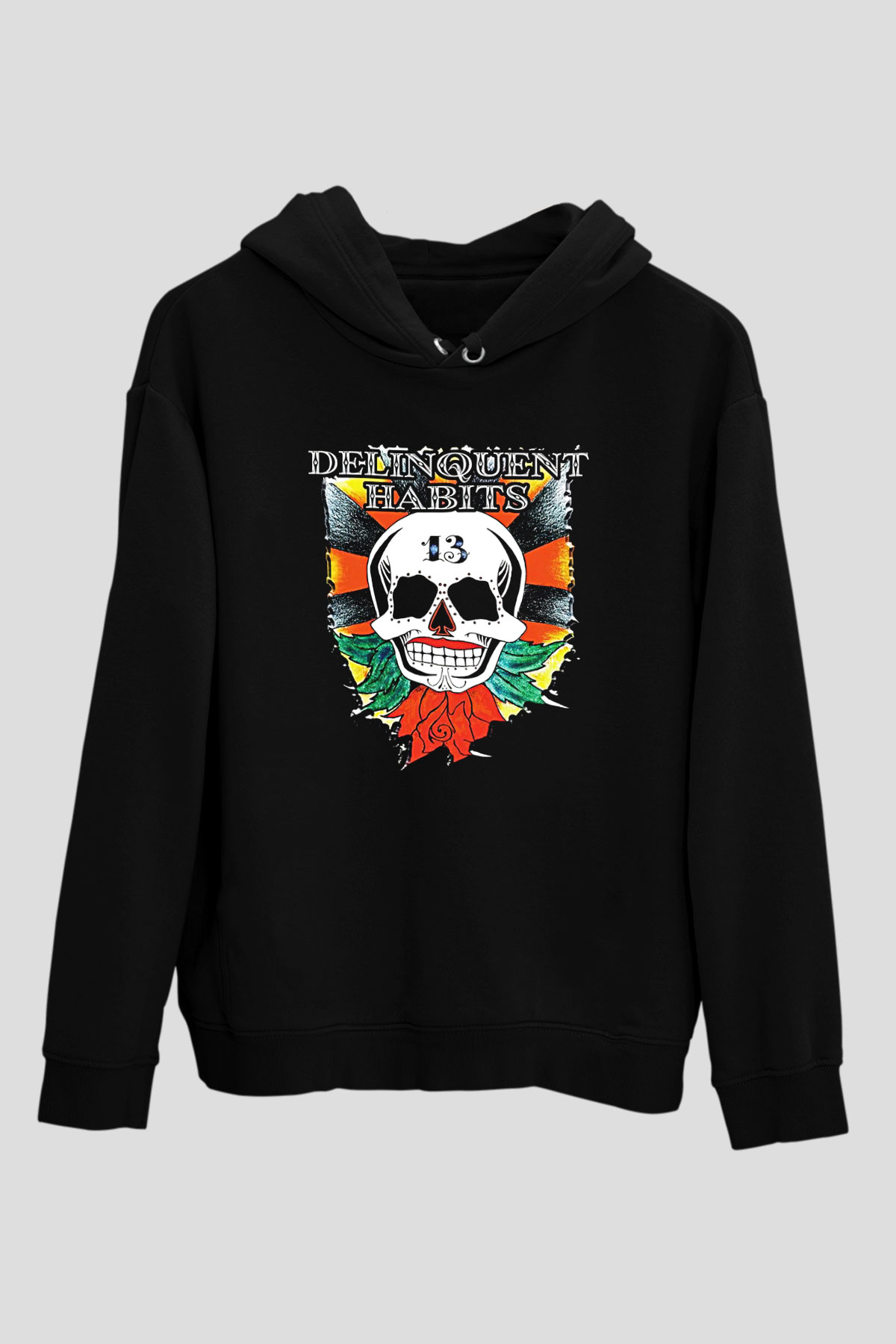 Delinquent Habits Baskılı Unisex Siyah Hoodie